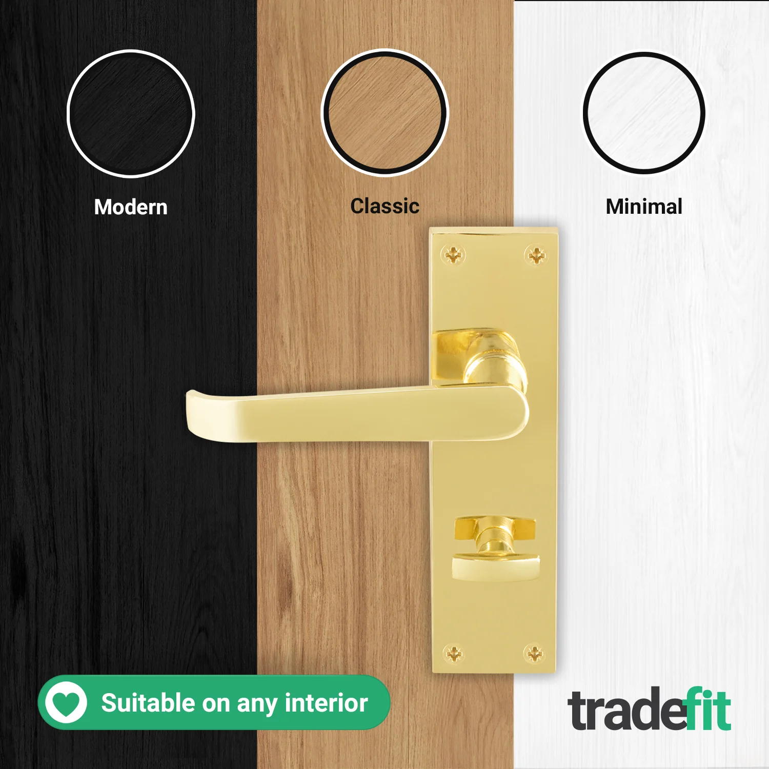 Straight Pattern Polished Brass Door Handle Pack - 80mm Bathroom Lock - Image 7