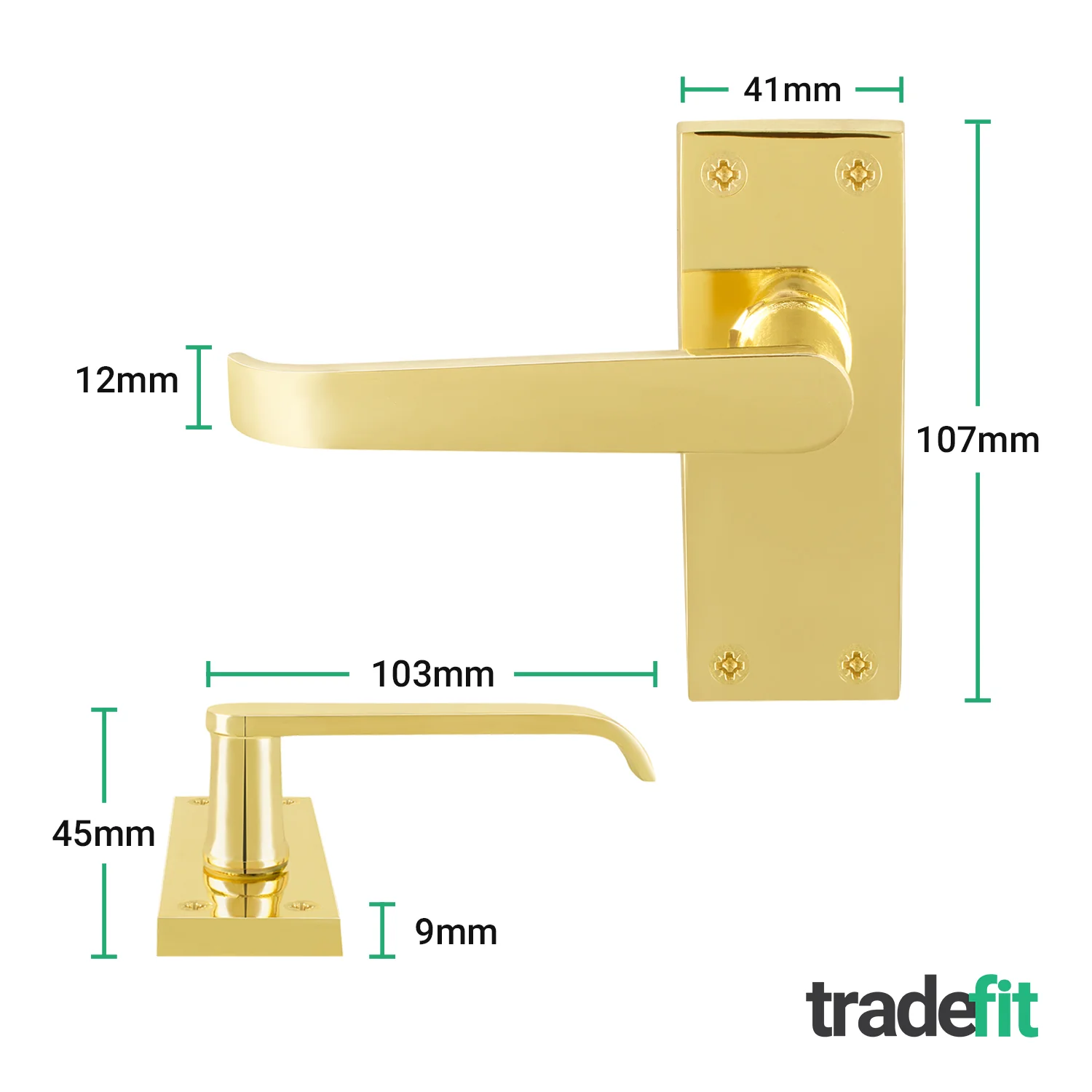 Straight Pattern Polished Brass Door Handles - Latch - Image 2