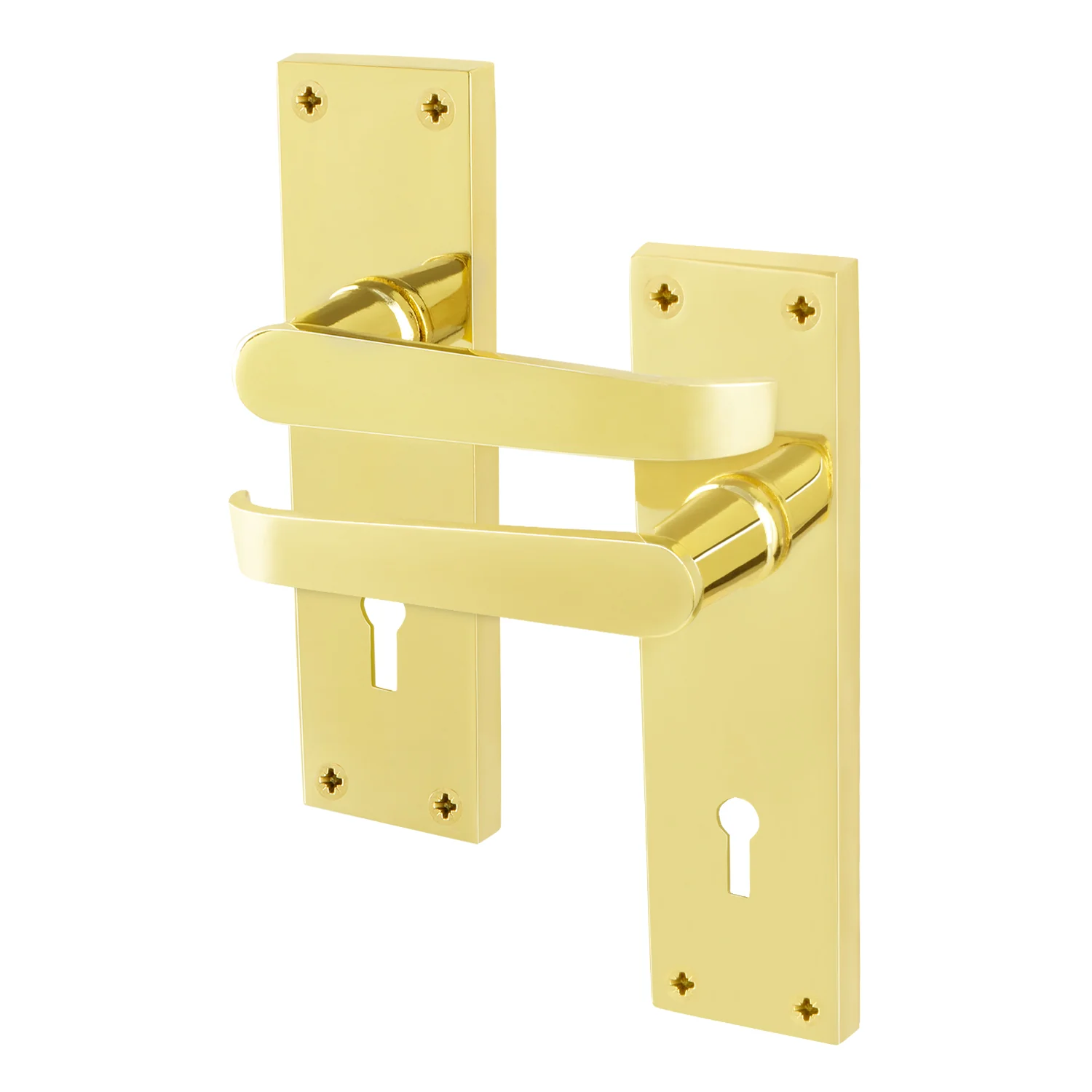 Straight Pattern Polished Brass Lock Door Handles - Keyhole