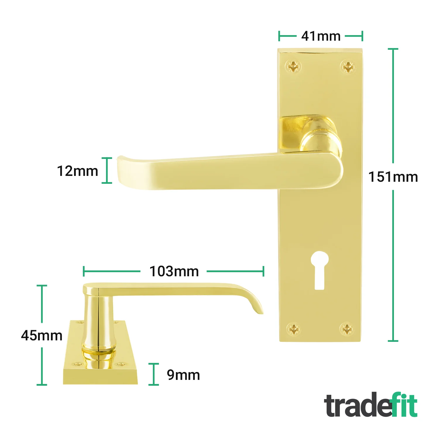Straight Pattern Polished Brass Lock Door Handles - Keyhole - Image 2