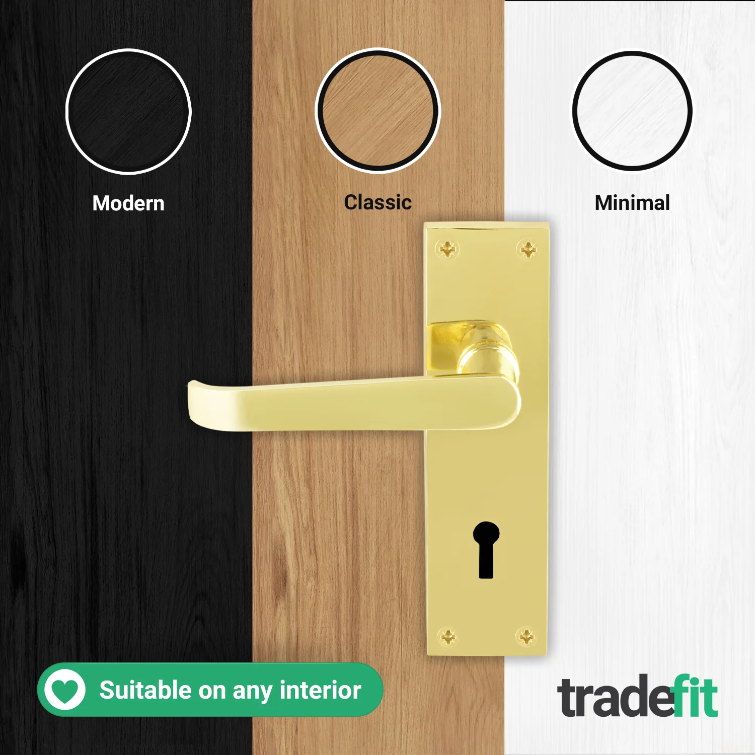 Straight Pattern Polished Brass Lock Door Handles - Keyhole - Image 5