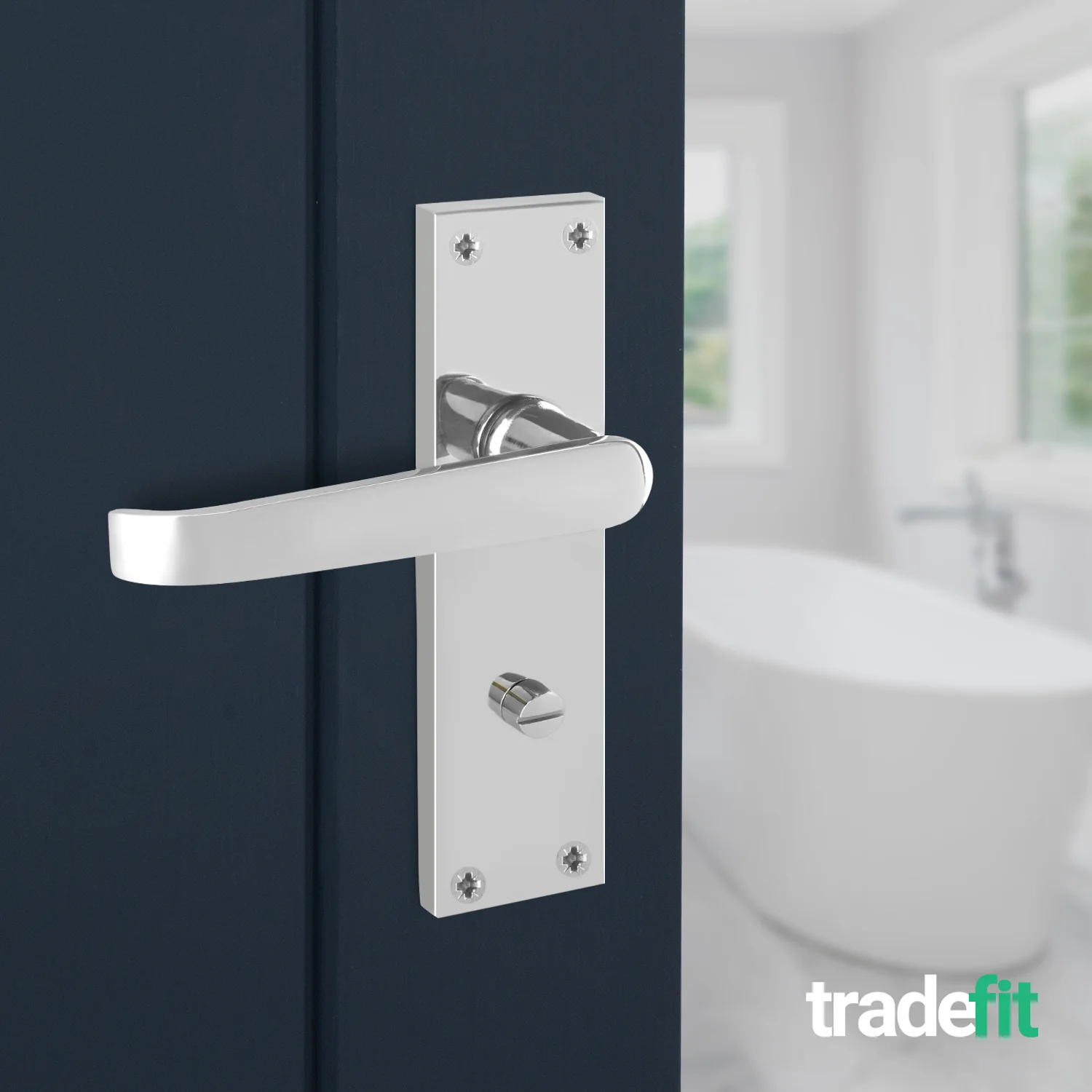 Straight Pattern Polished Chrome Door Handle Pack - 64mm Bathroom Lock - Image 6