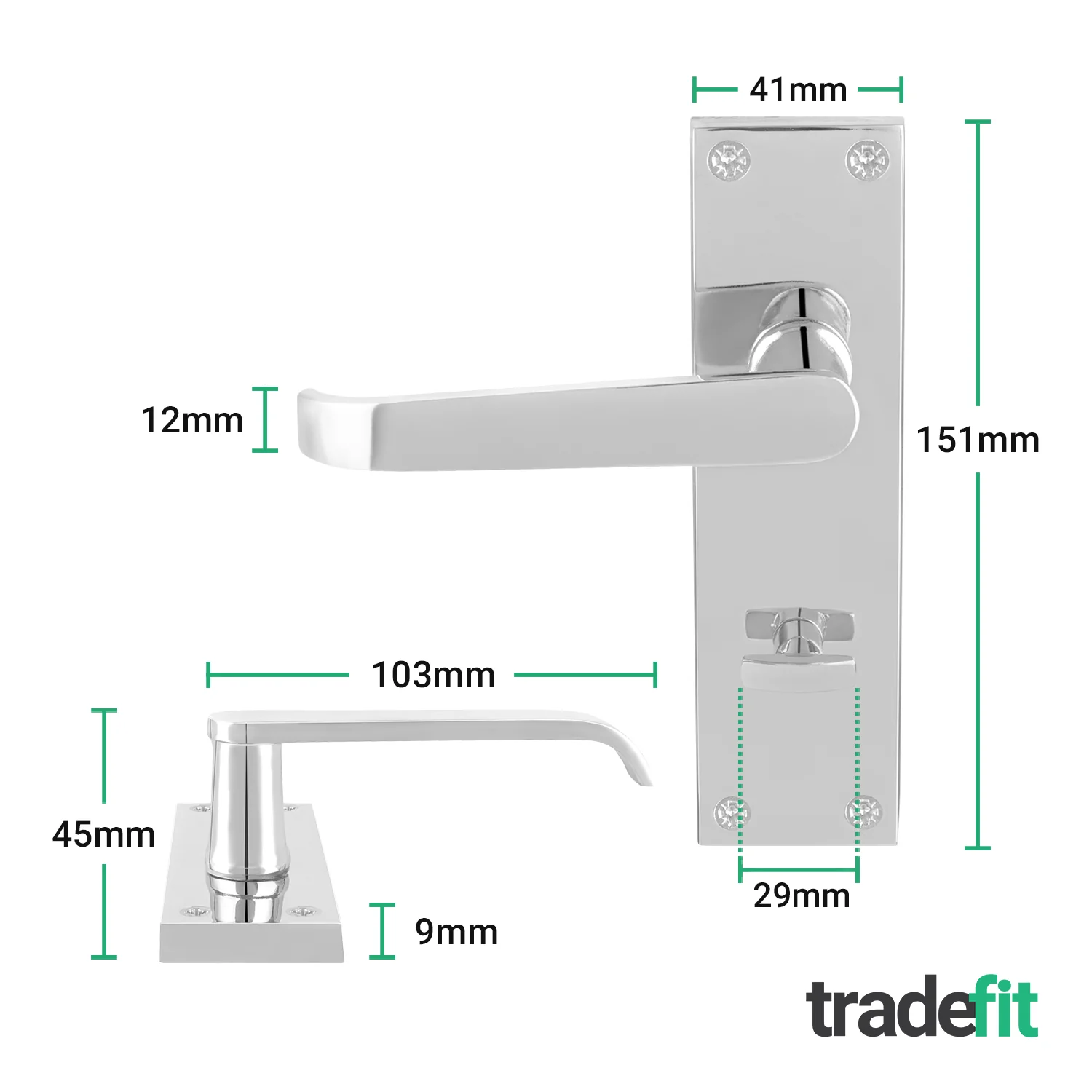 Straight Pattern Polished Chrome Door Handle Pack - 80mm Bathroom Lock - Image 2
