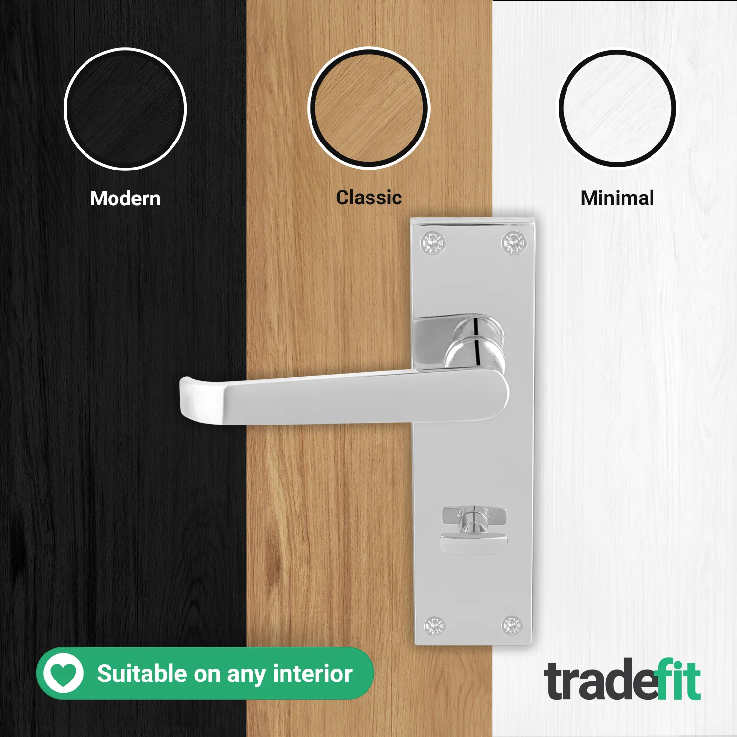 Straight Pattern Polished Chrome Door Handle Pack - 80mm Bathroom Lock - Image 7