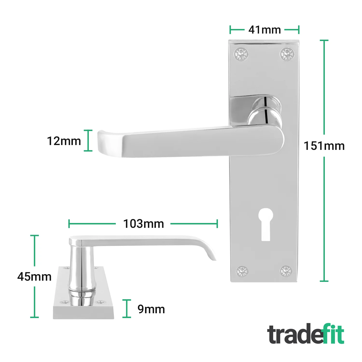 Straight Pattern Polished Chrome Door Handle Pack - 80mm Sashlock - Image 2