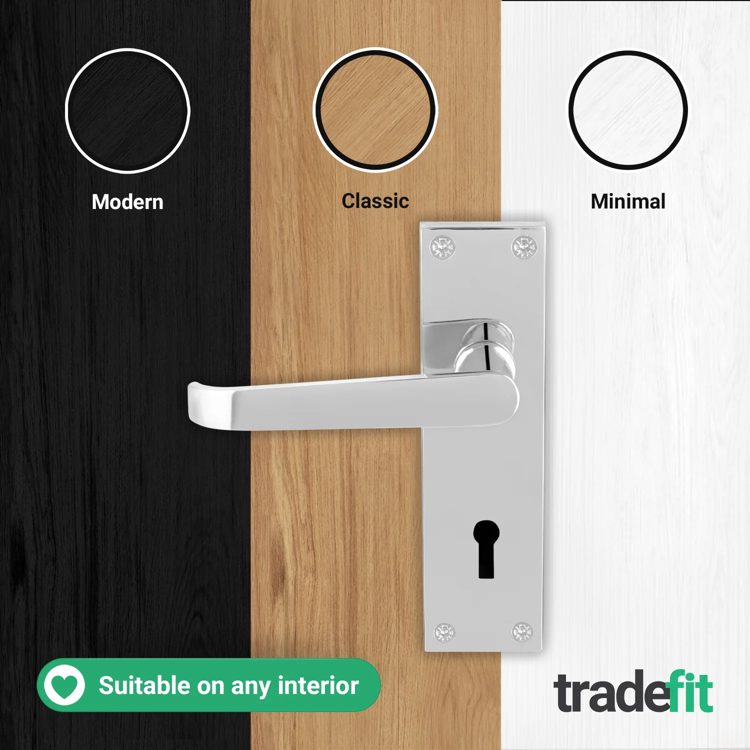 Straight Pattern Polished Chrome Door Handle Pack - 80mm Sashlock - Image 7