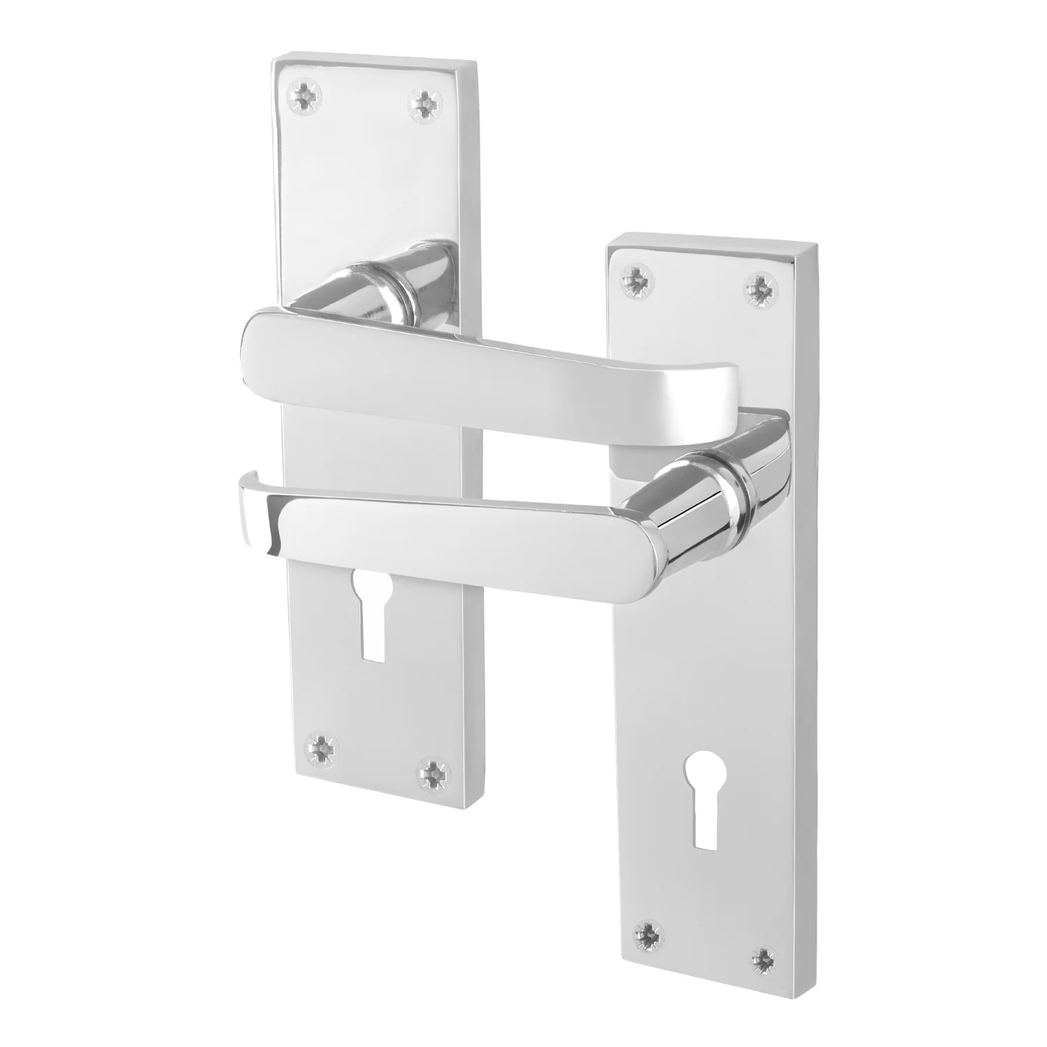 Straight Pattern Polished Chrome Lock Door Handles - Keyhole