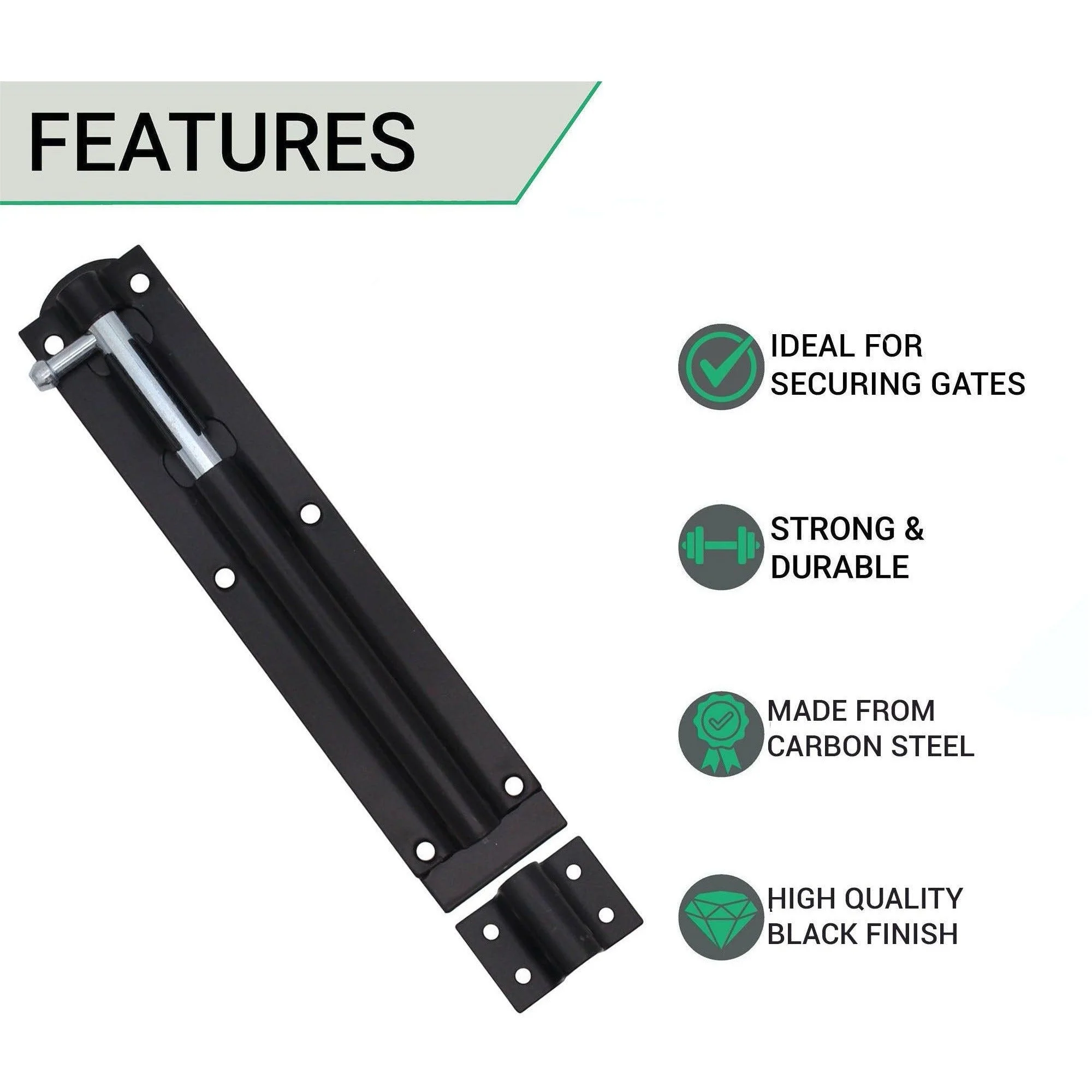 Tower Bolt - 215mm / 8 Inch - Black - Image 2