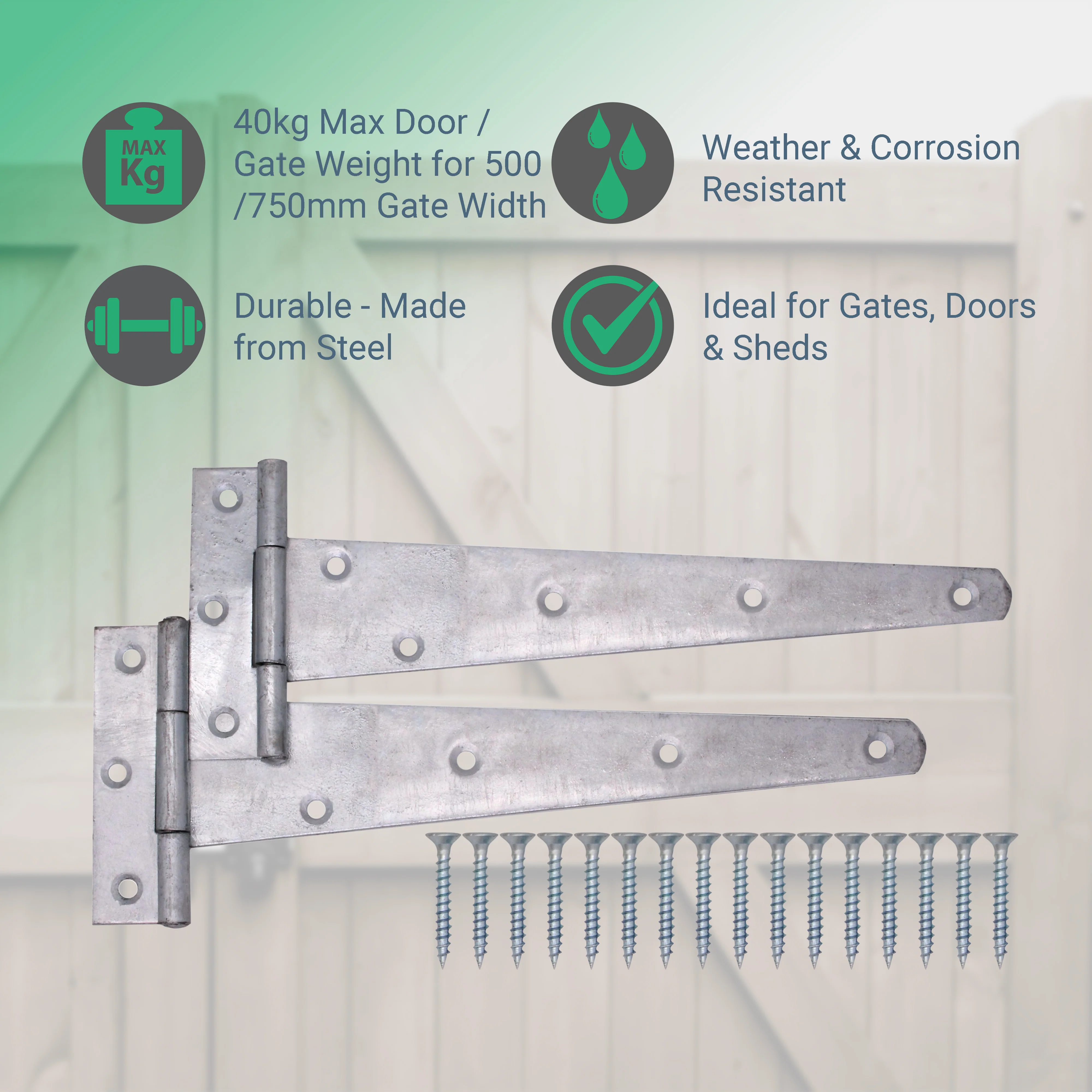 Heavy Duty Gate Tee Hinges - 254mm / 10 inch - Galvanised - Pair - Image 2