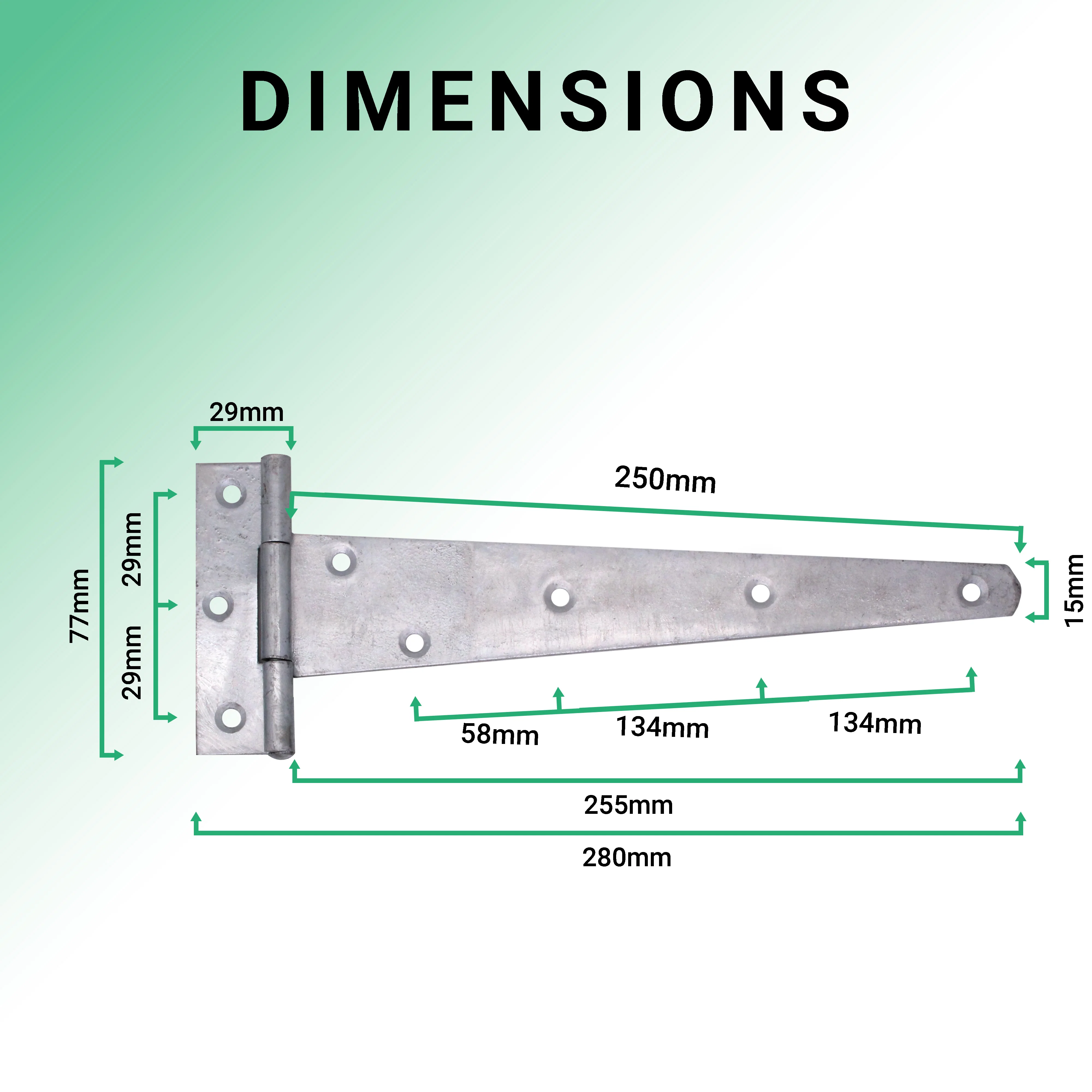 Heavy Duty Gate Tee Hinges - 254mm / 10 inch - Galvanised - Pair - Image 3