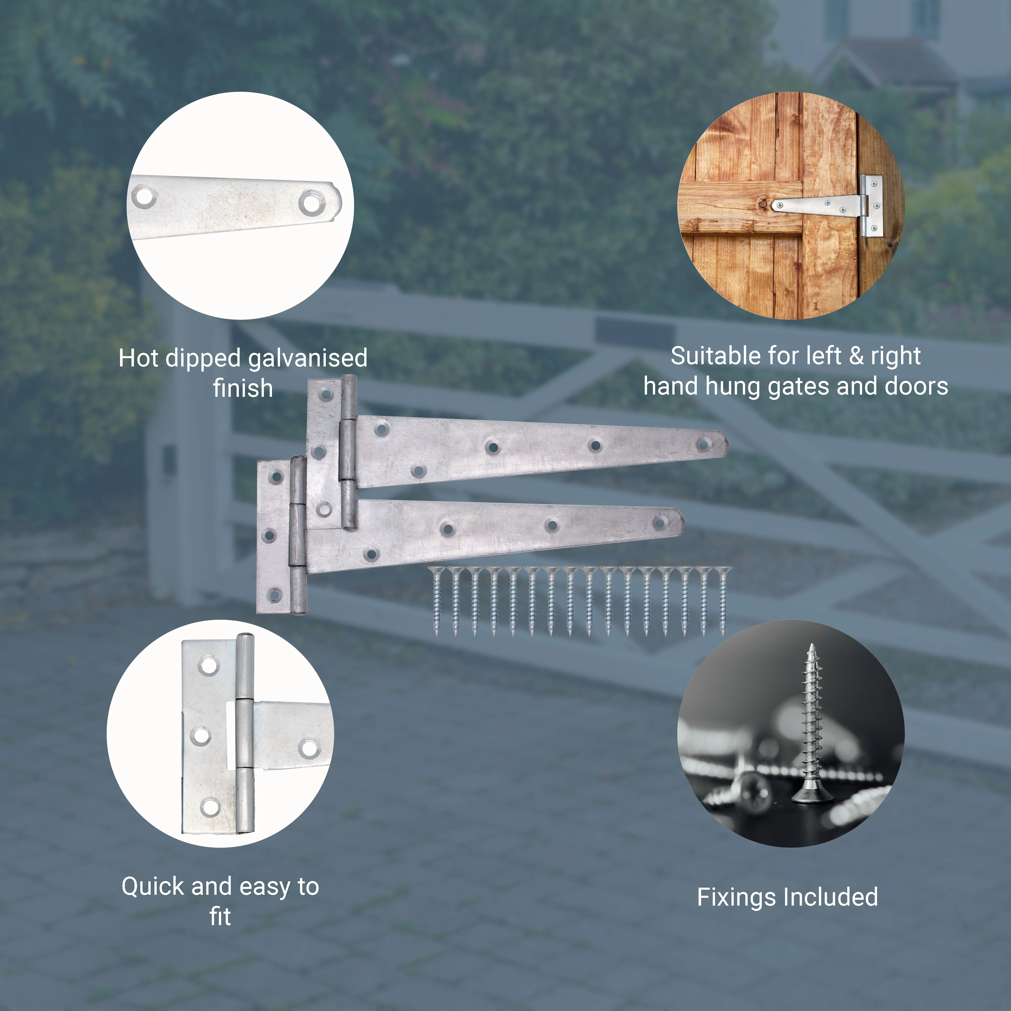 Heavy Duty Gate Tee Hinges - 254mm / 10 inch - Galvanised - Pair - Image 4