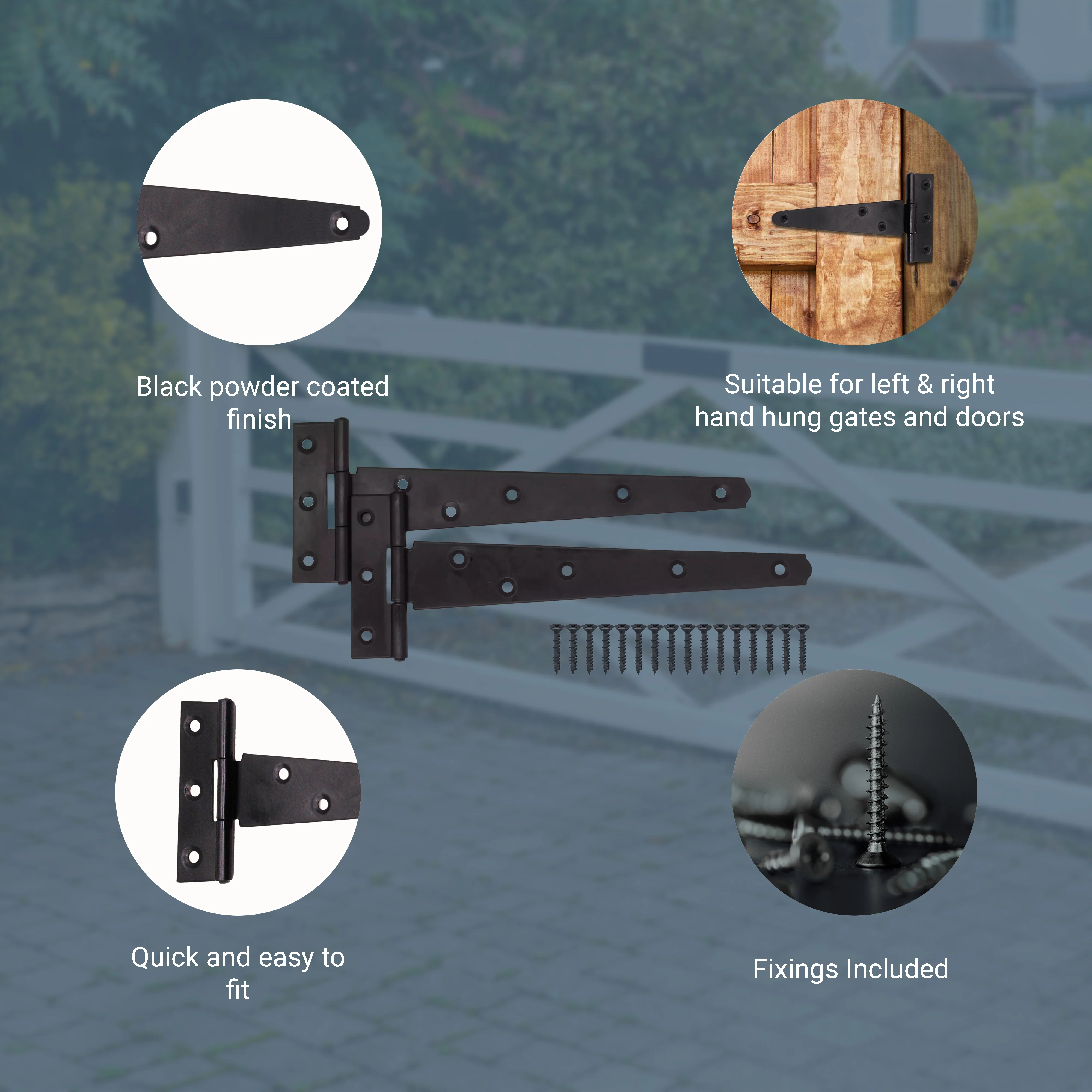 Heavy Duty Gate Tee Hinges - 355mm / 14 inch - Black - Pair - Image 4