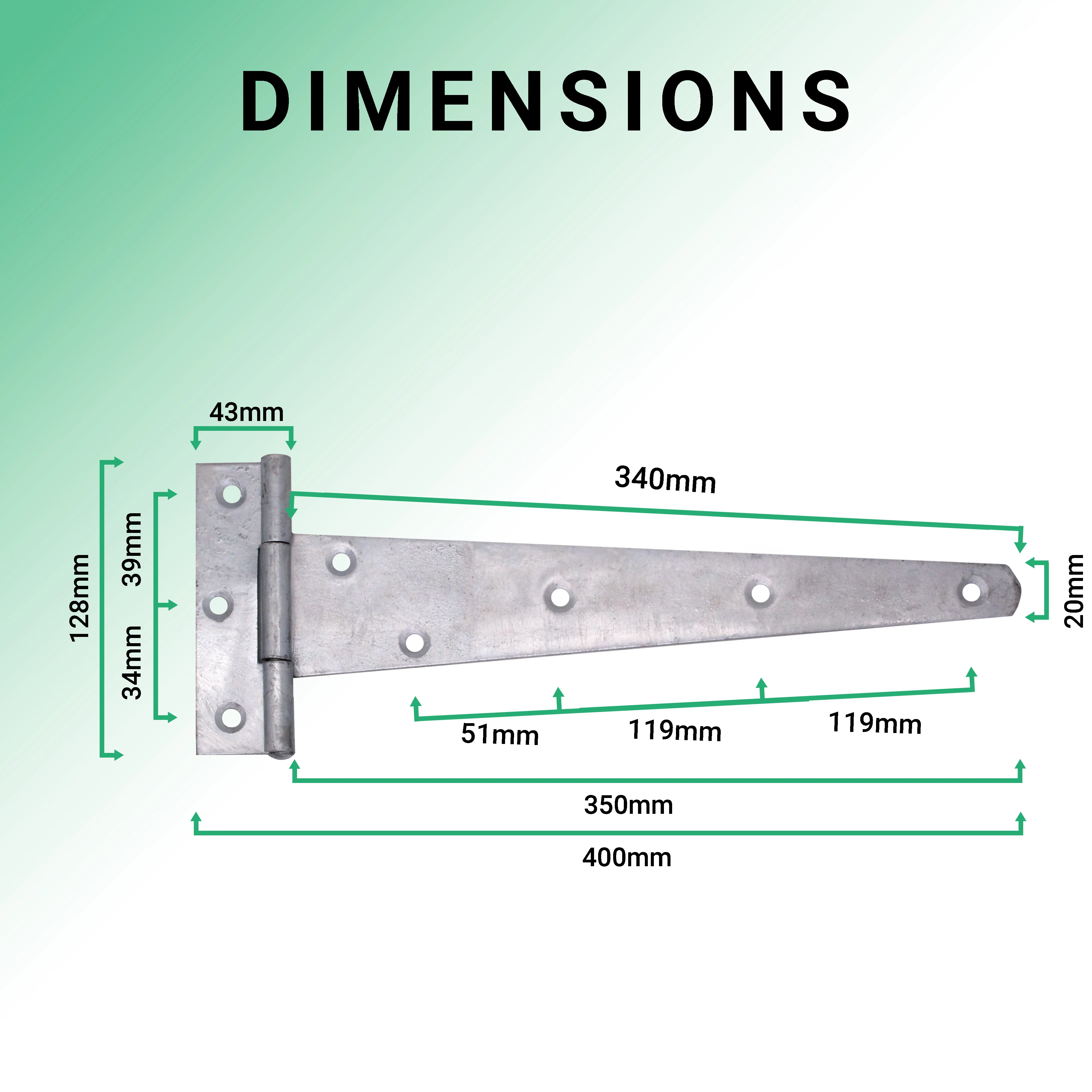 Heavy Duty Gate Tee Hinges - 355mm / 14 inch - Galvanised - Pair - Image 3