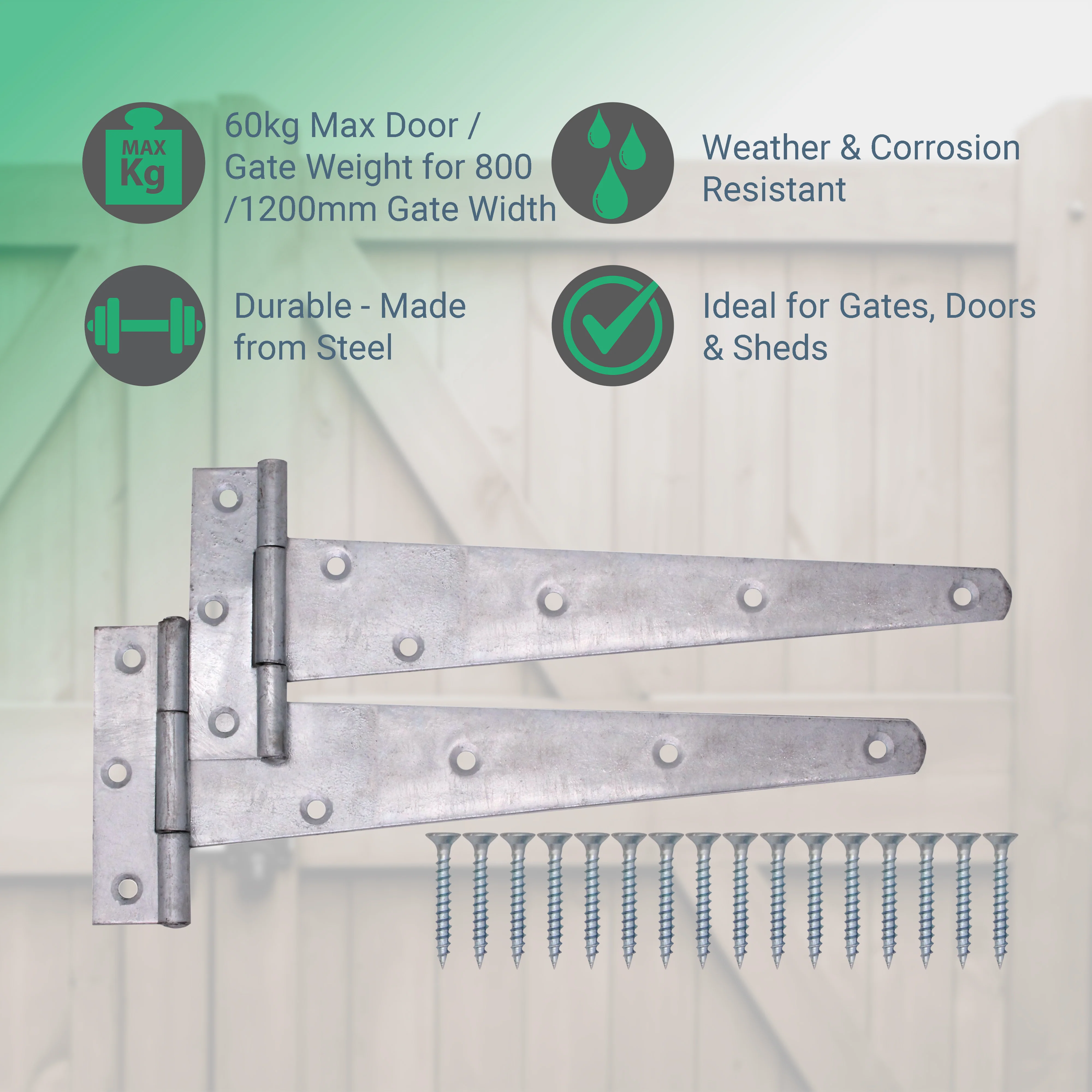 Heavy Duty Gate Tee Hinges - 406mm / 16 inch - Galvanised - Pair - Image 2