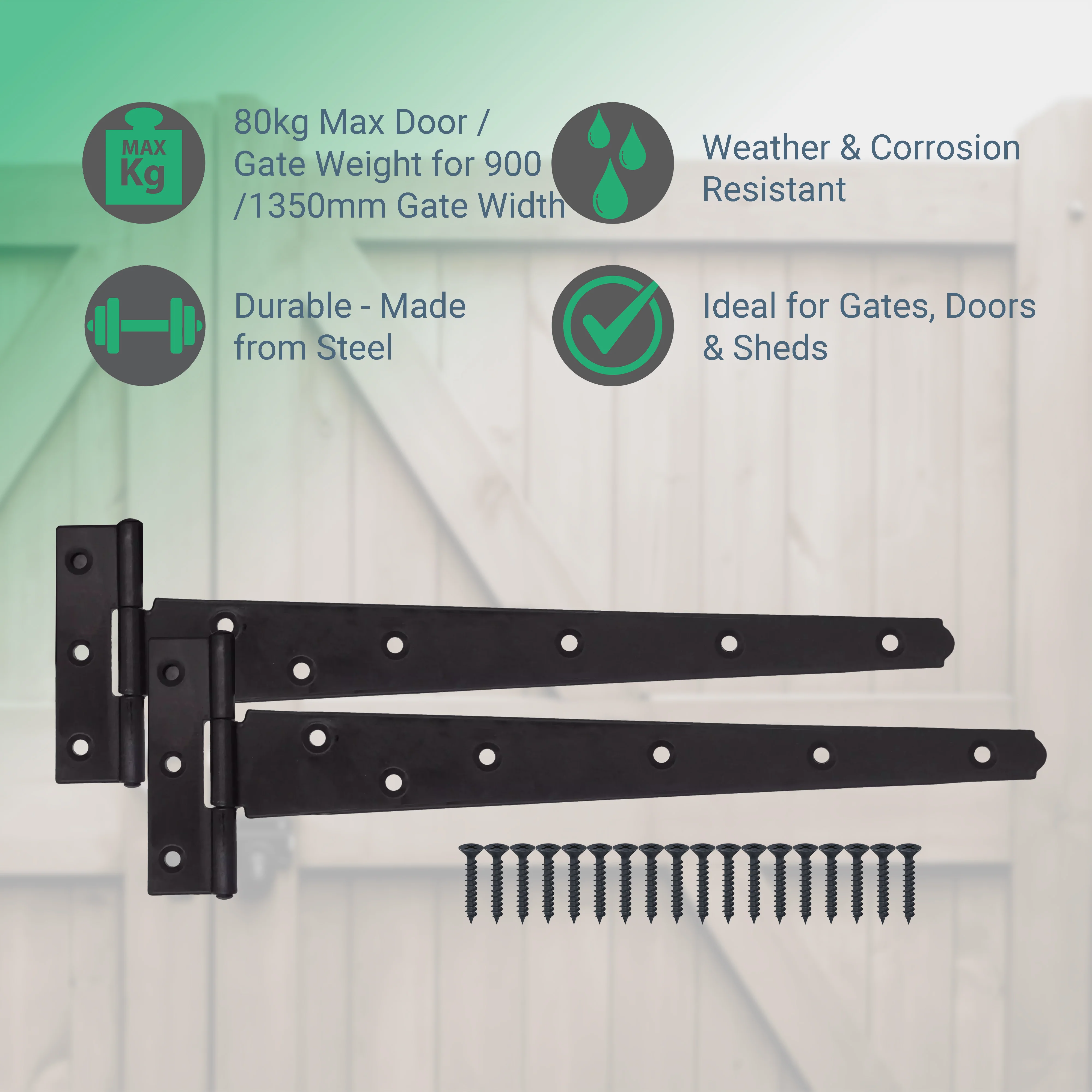 Heavy Duty Gate Tee Hinges - 457mm / 18 inch - Black - Pair - Image 2