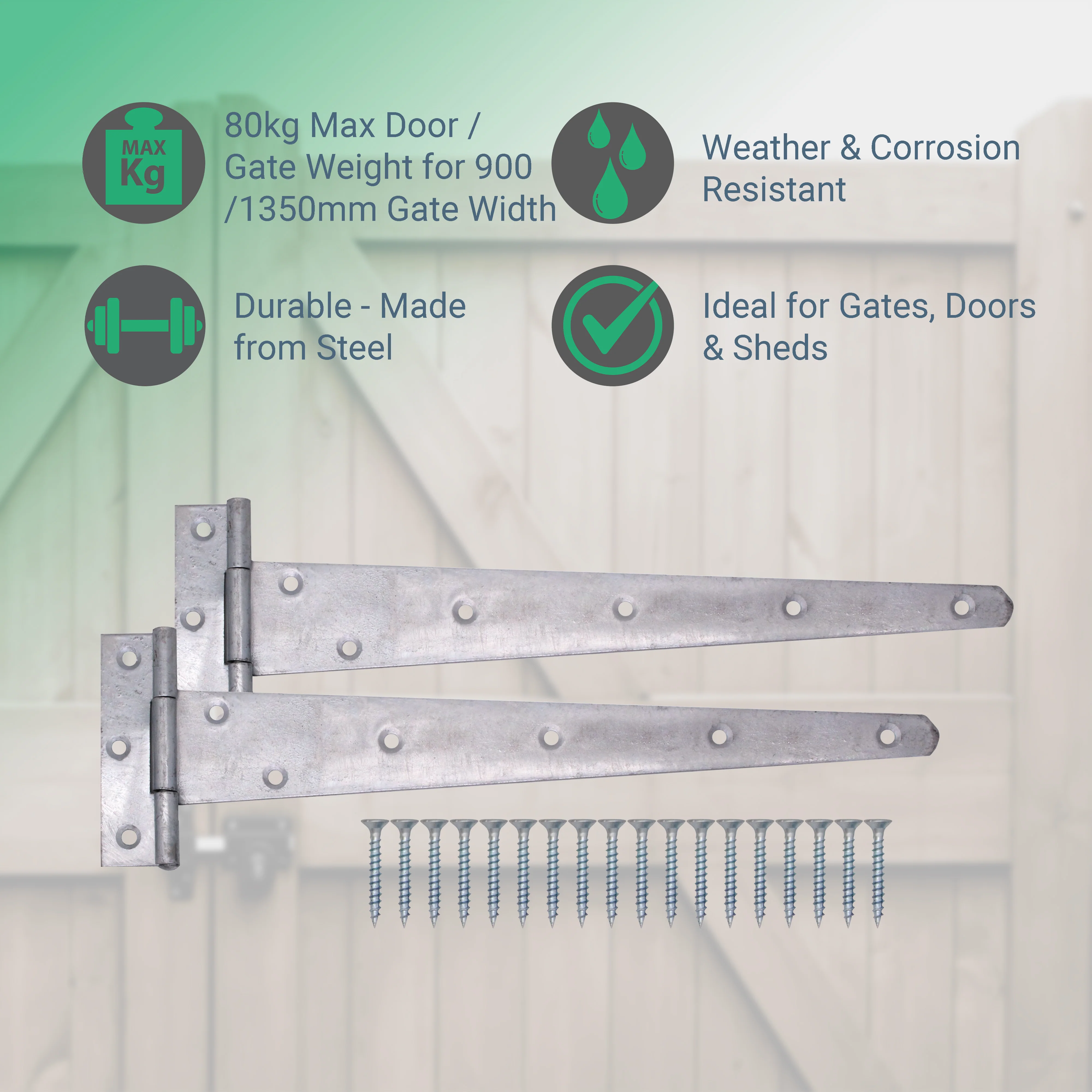 Heavy Duty Gate Tee Hinges - 457mm / 18 inch - Galvanised - Pair - Image 2