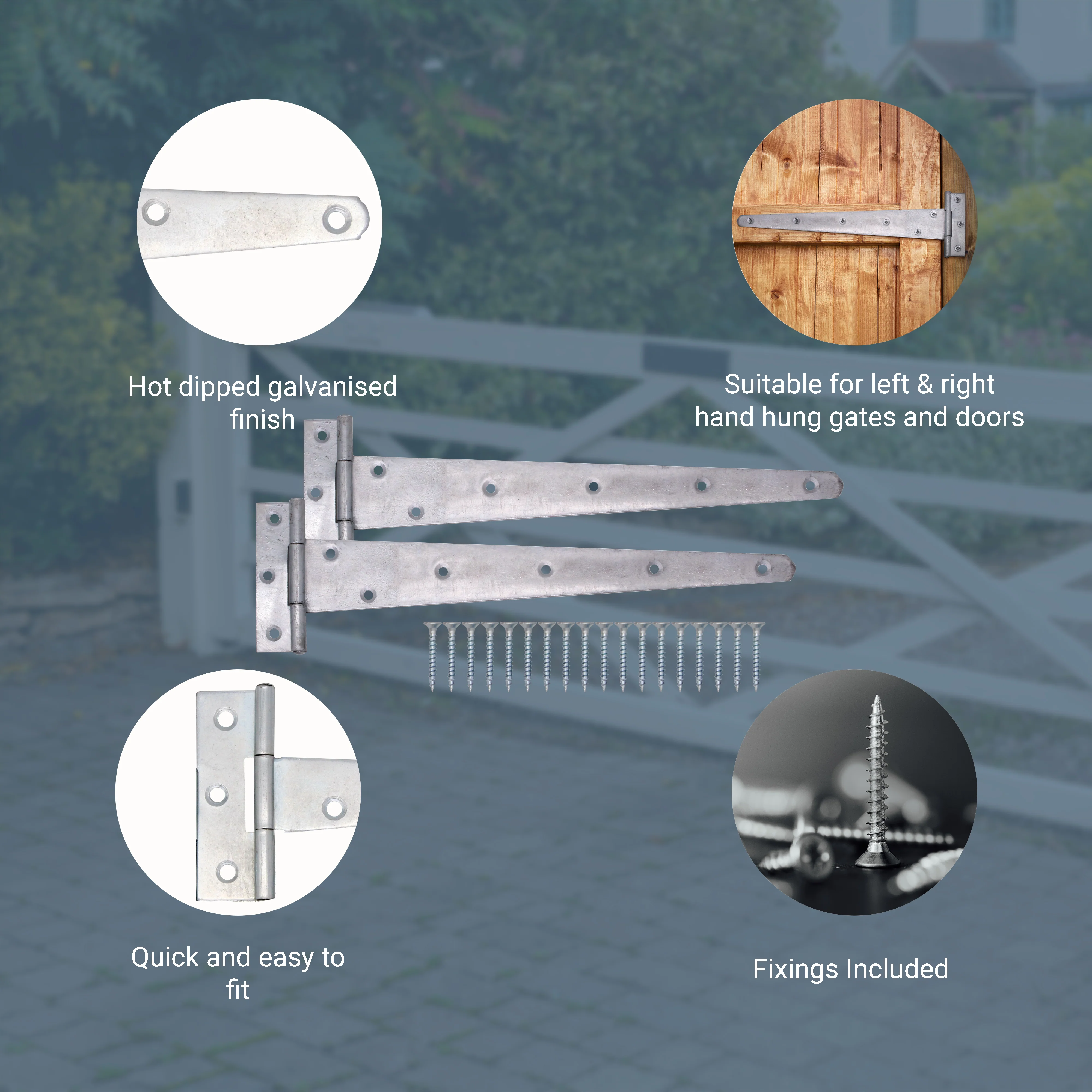 Heavy Duty Gate Tee Hinges - 457mm / 18 inch - Galvanised - Pair - Image 4