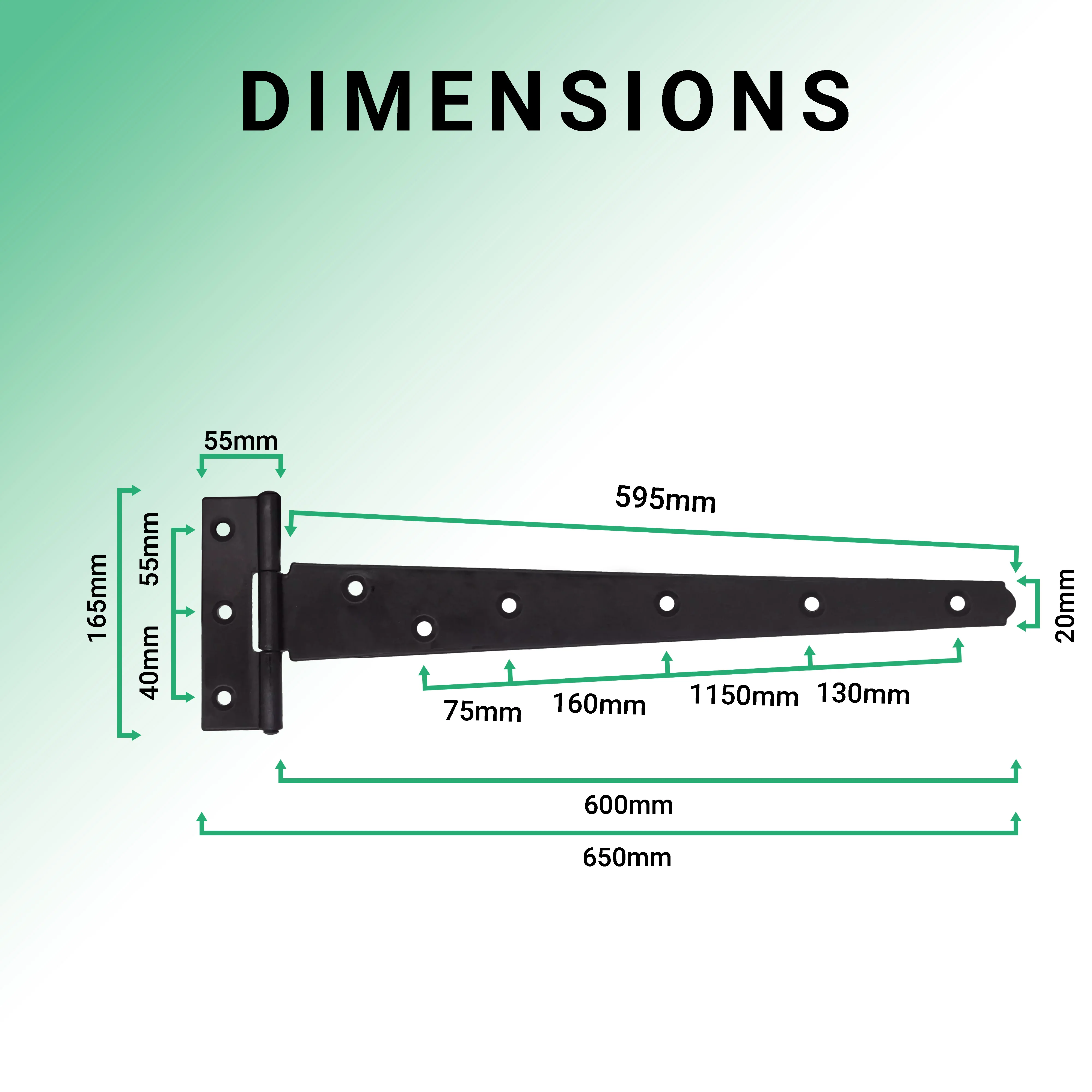 Heavy Duty Gate Tee Hinges - 609mm / 24 inch - Black - Pair - Image 3