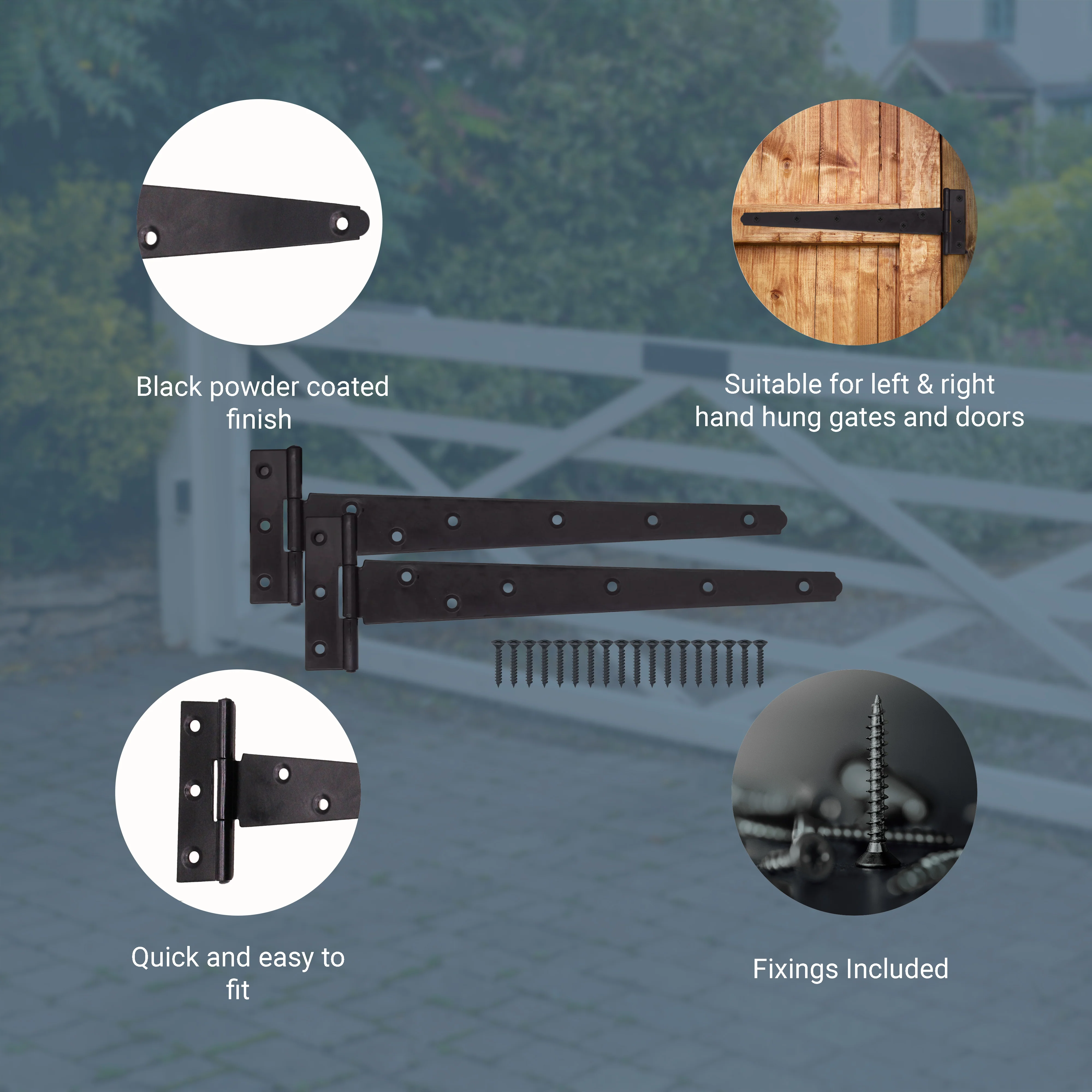 Heavy Duty Gate Tee Hinges - 609mm / 24 inch - Black - Pair - Image 4