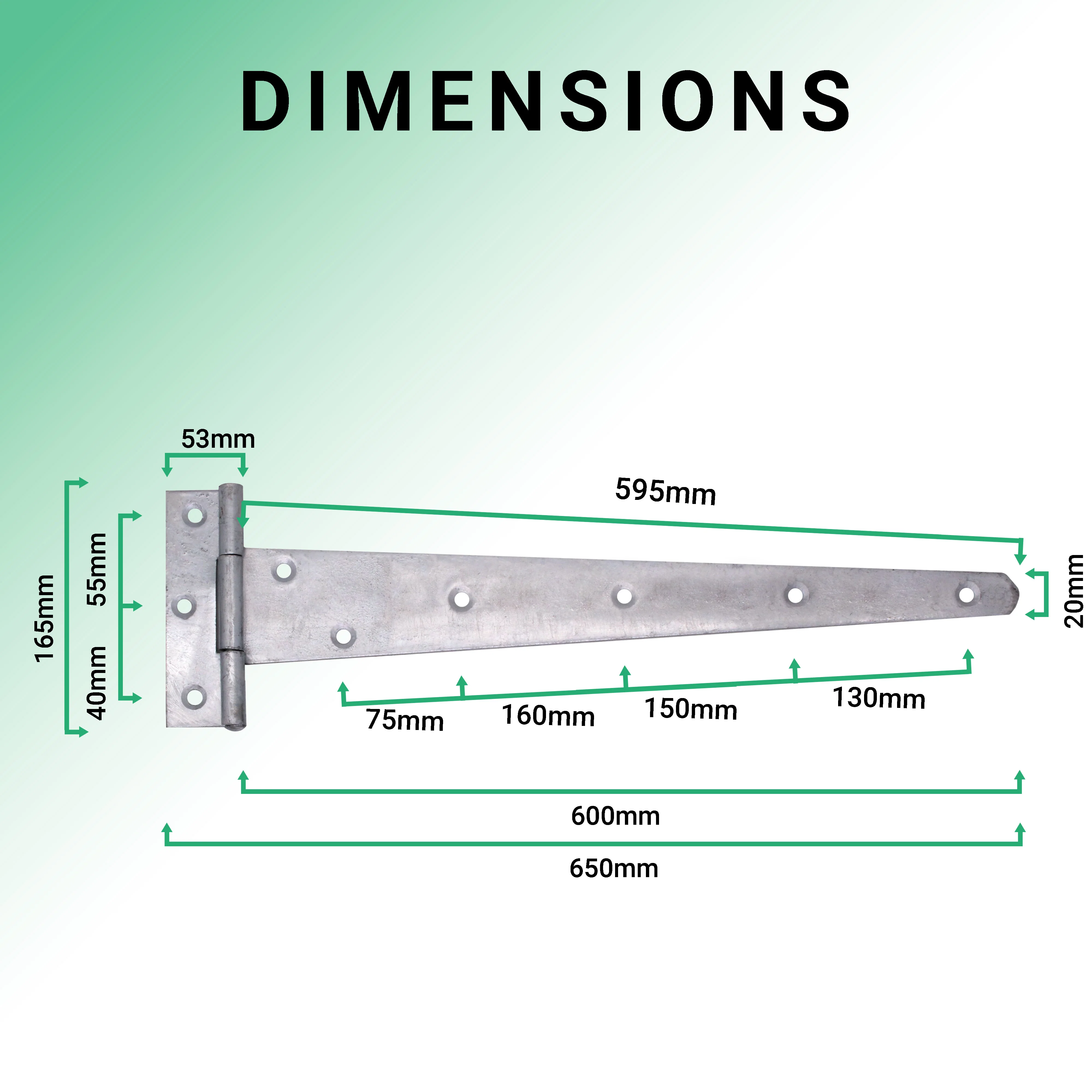 Heavy Duty Gate Tee Hinges - 609mm / 24 inch - Galvanised - Pair - Image 3