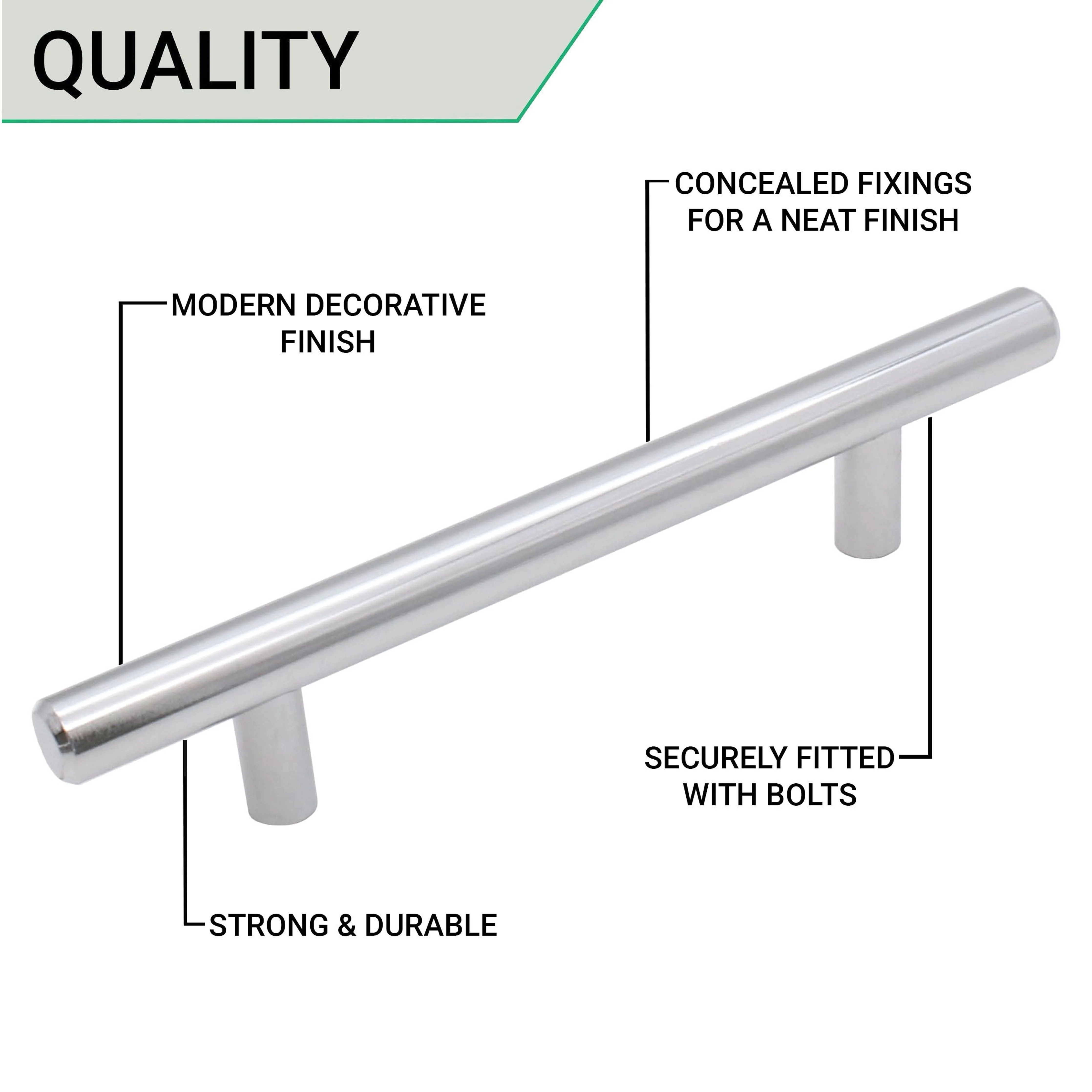 T-Bar Cupboard Dee Handle 156x12mm 96mm Centres Polished Chrome - Image 5