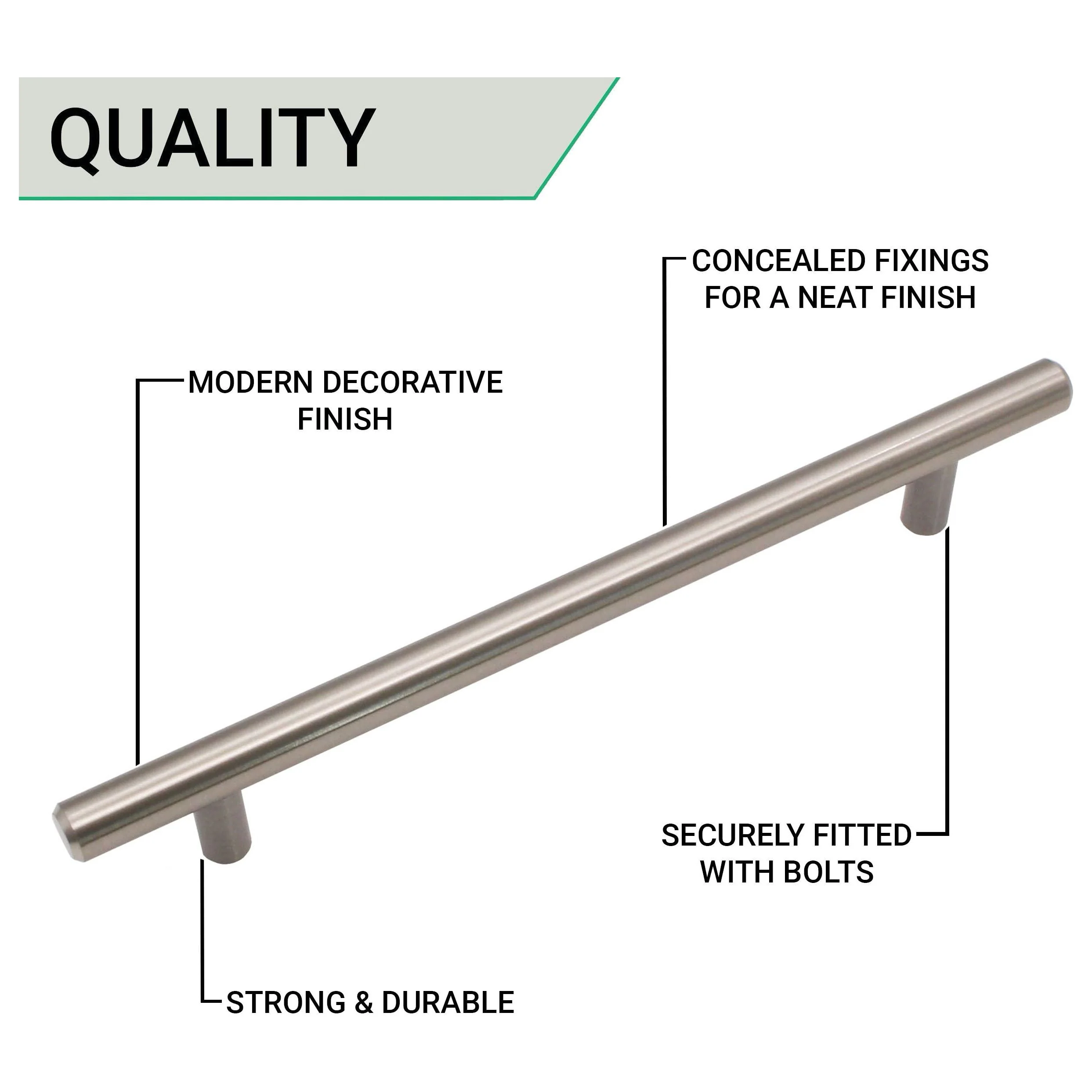 T-Bar Cupboard Dee Handle 220x12mm 160mm Centres Brushed Nickel - Image 3