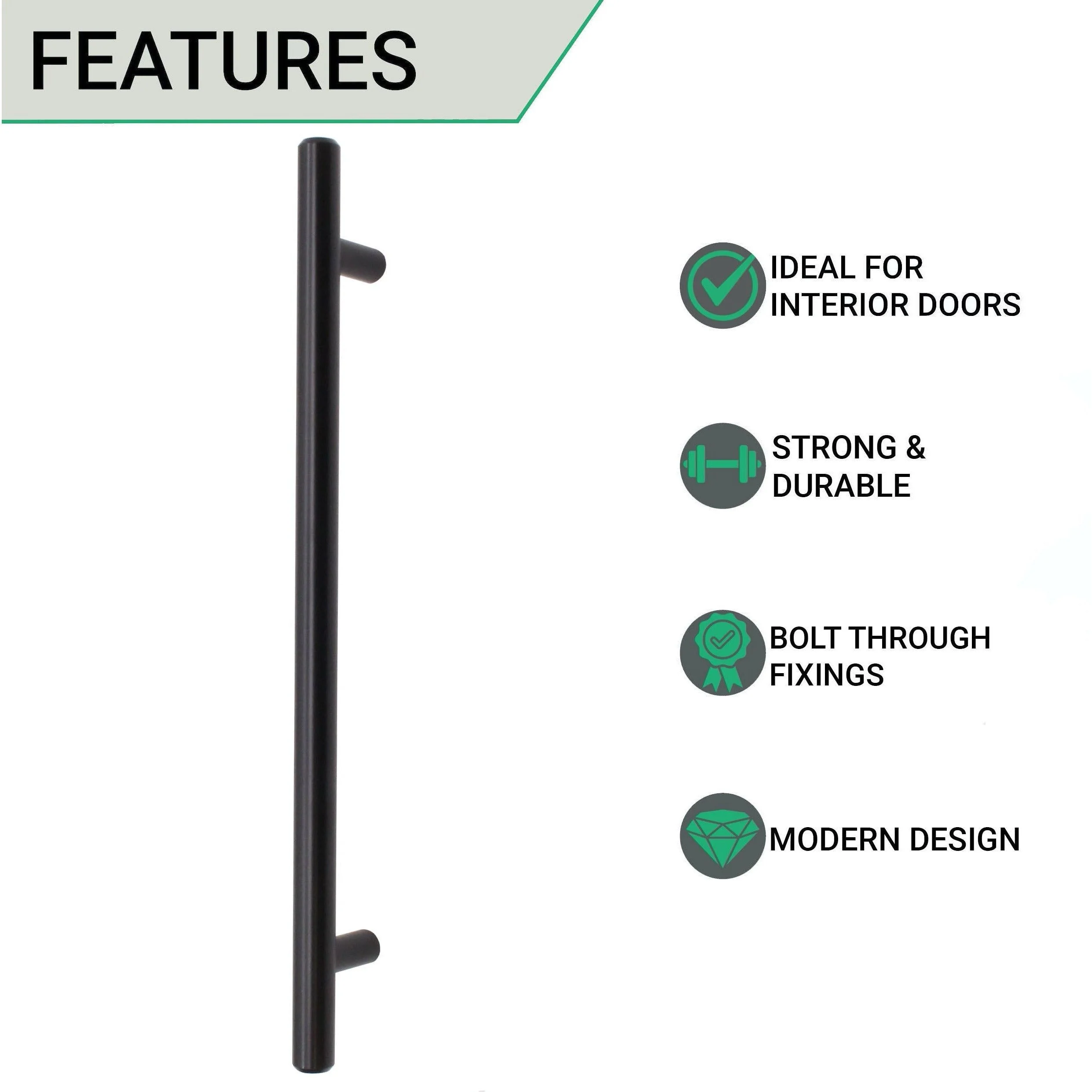 T-Bar Cupboard Dee Handle 252x12mm 192mm Centres Matt Black - Image 2