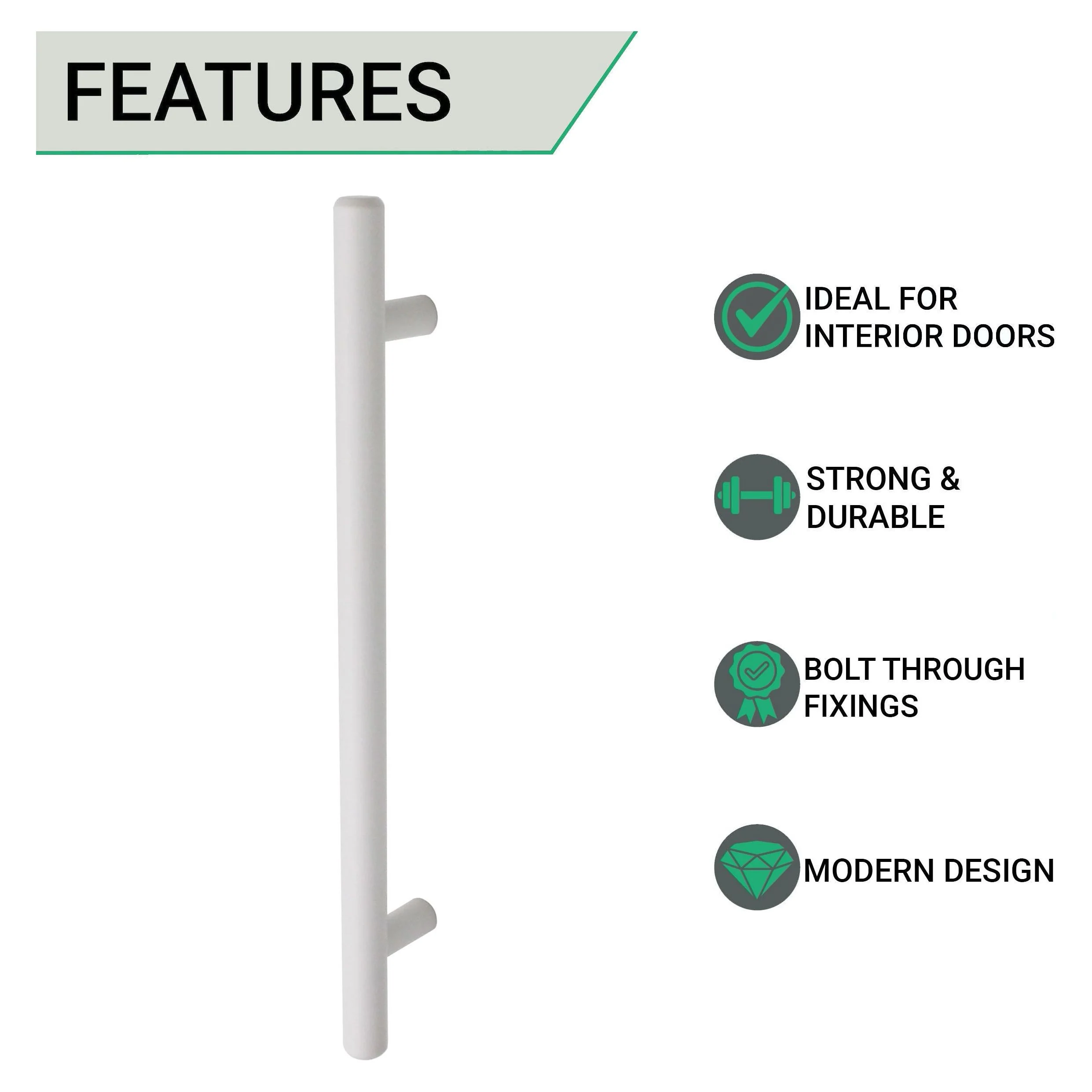 T-Bar Cupboard Dee Handle 252x12mm 192mm Centres Matt White - Image 2