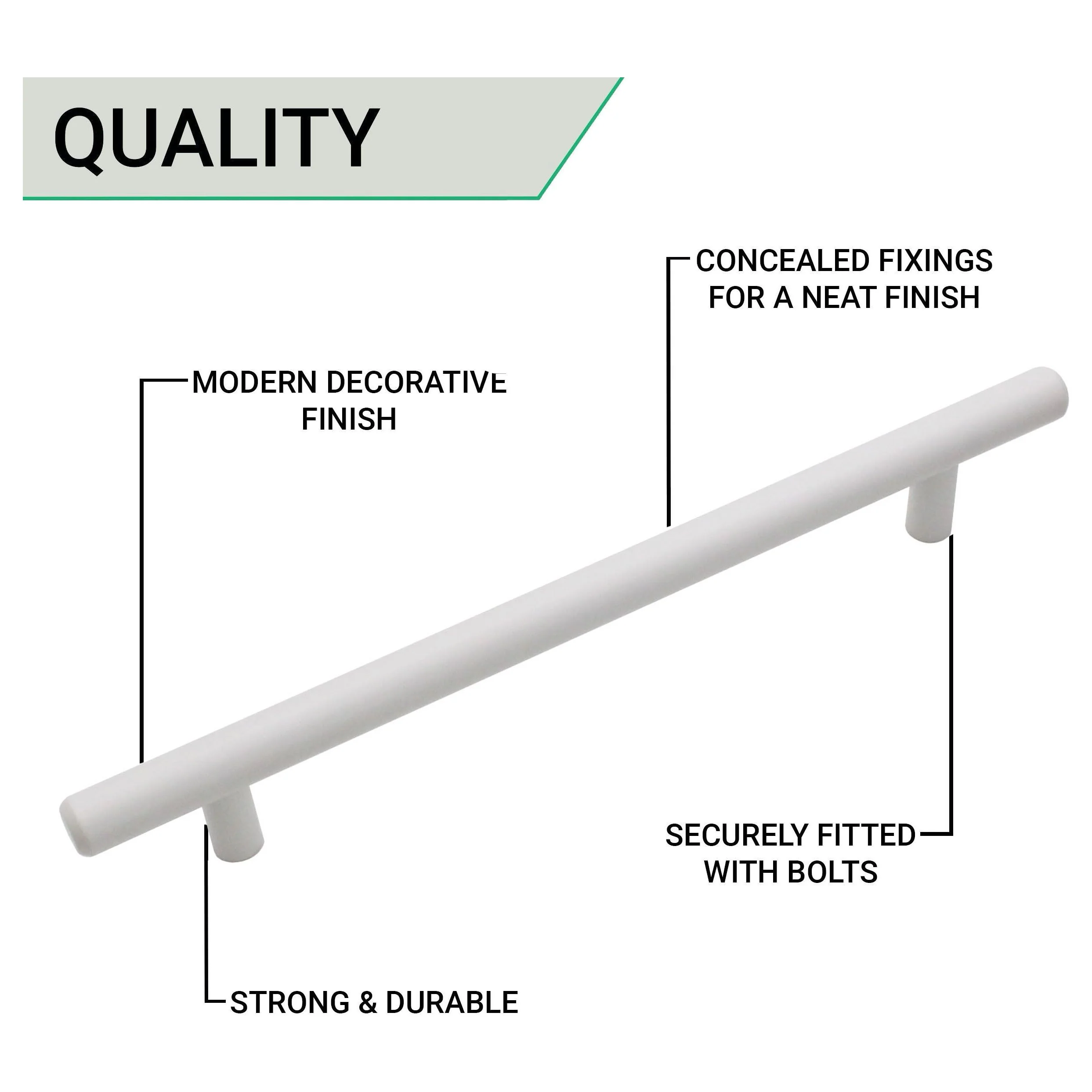 T-Bar Cupboard Dee Handle 252x12mm 192mm Centres Matt White - Image 4