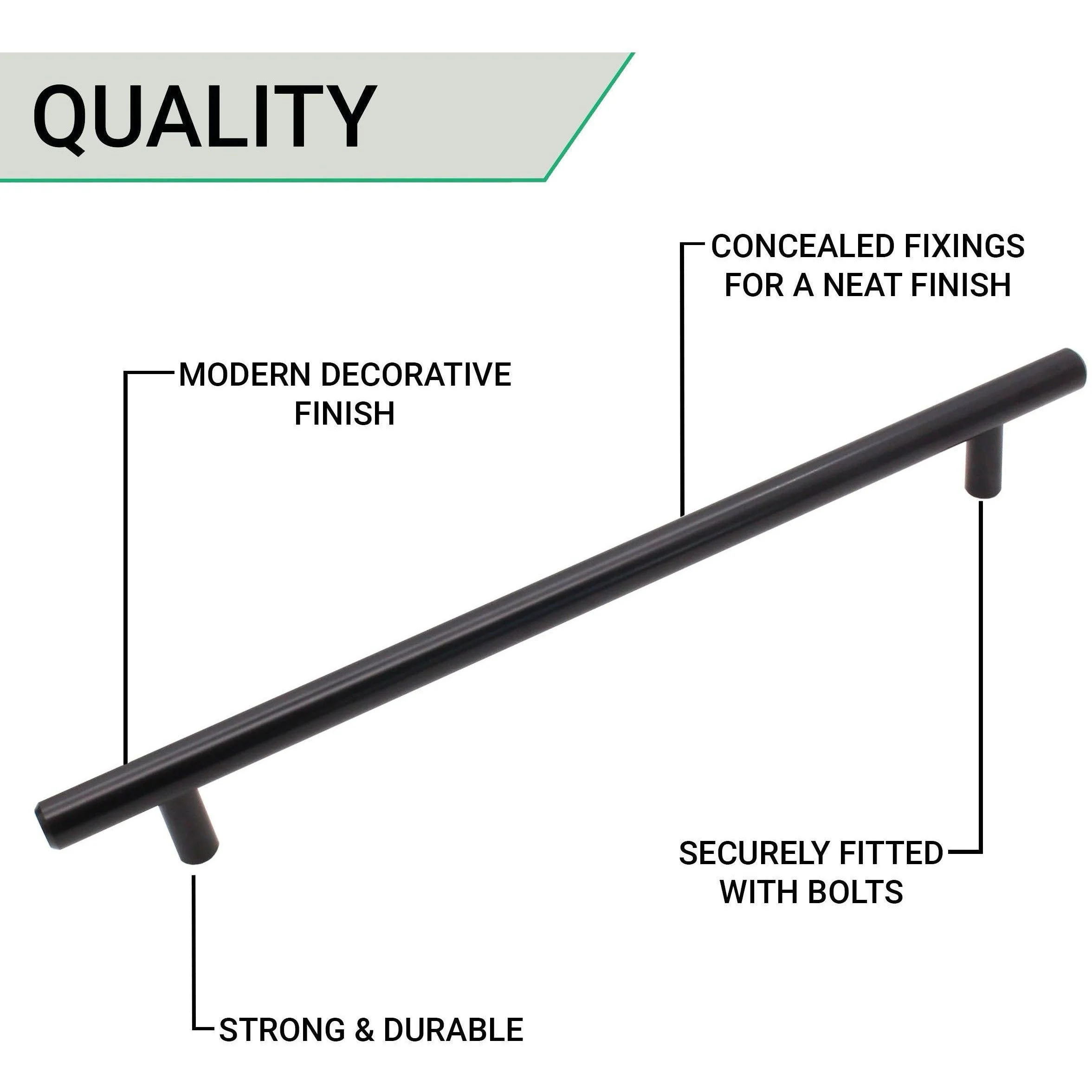 T-Bar Cupboard Dee Handle 284x12mm 224mm Centres Matt Black - Image 5