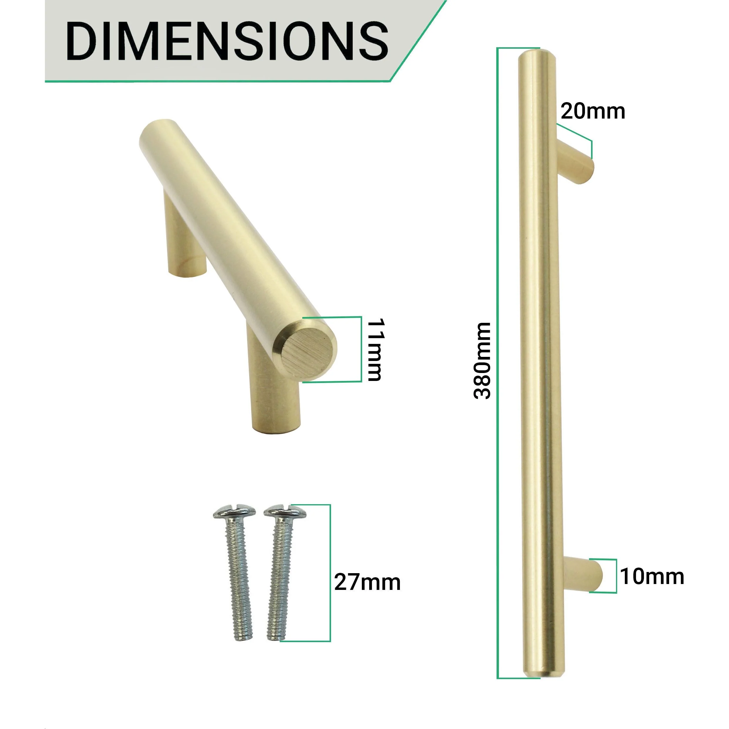 T-Bar Cupboard Dee Handle 380x12mm 320mm Centres Brushed Gold - Image 3