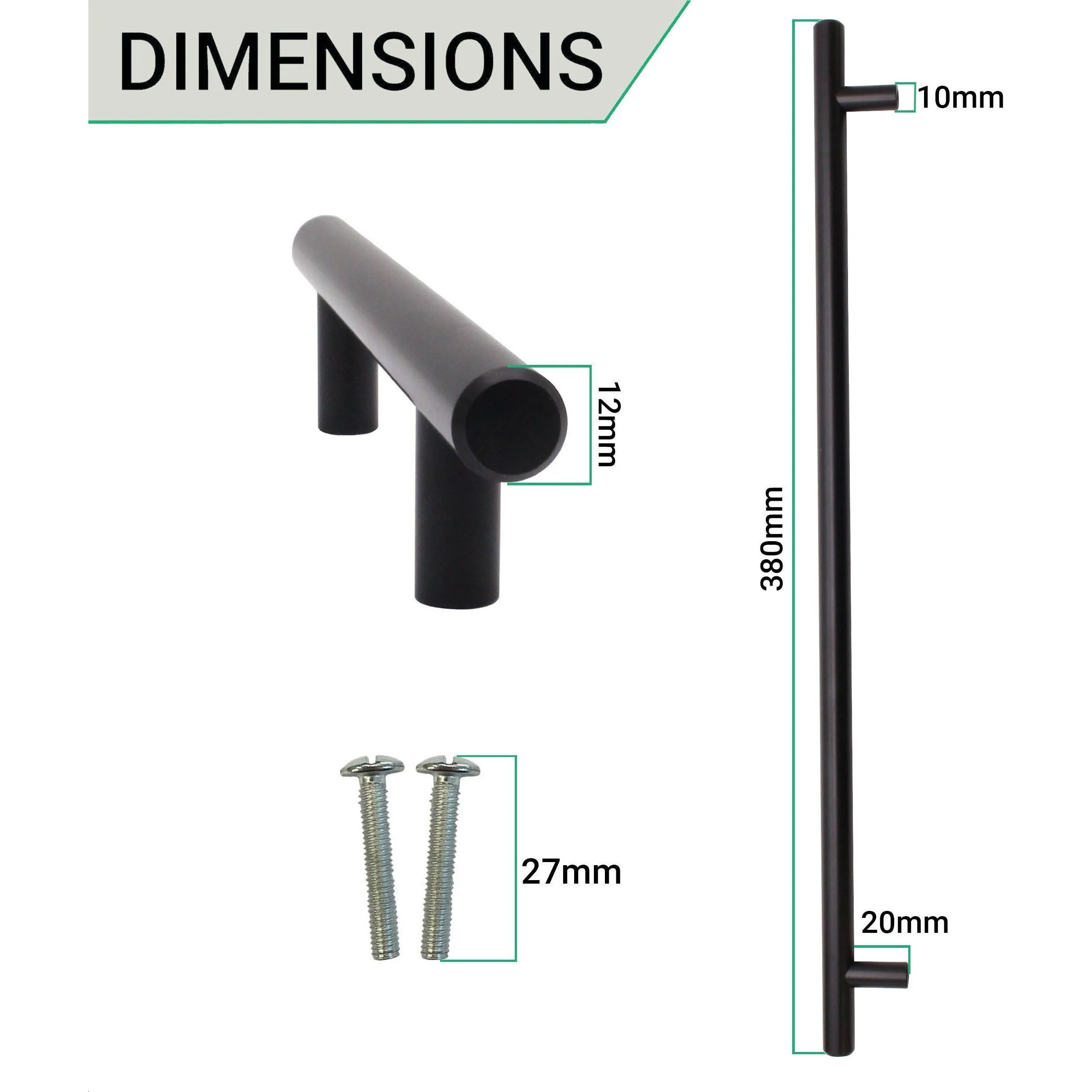 T-Bar Cupboard Dee Handle 380x12mm 320mm Centres Matt Black - Image 4