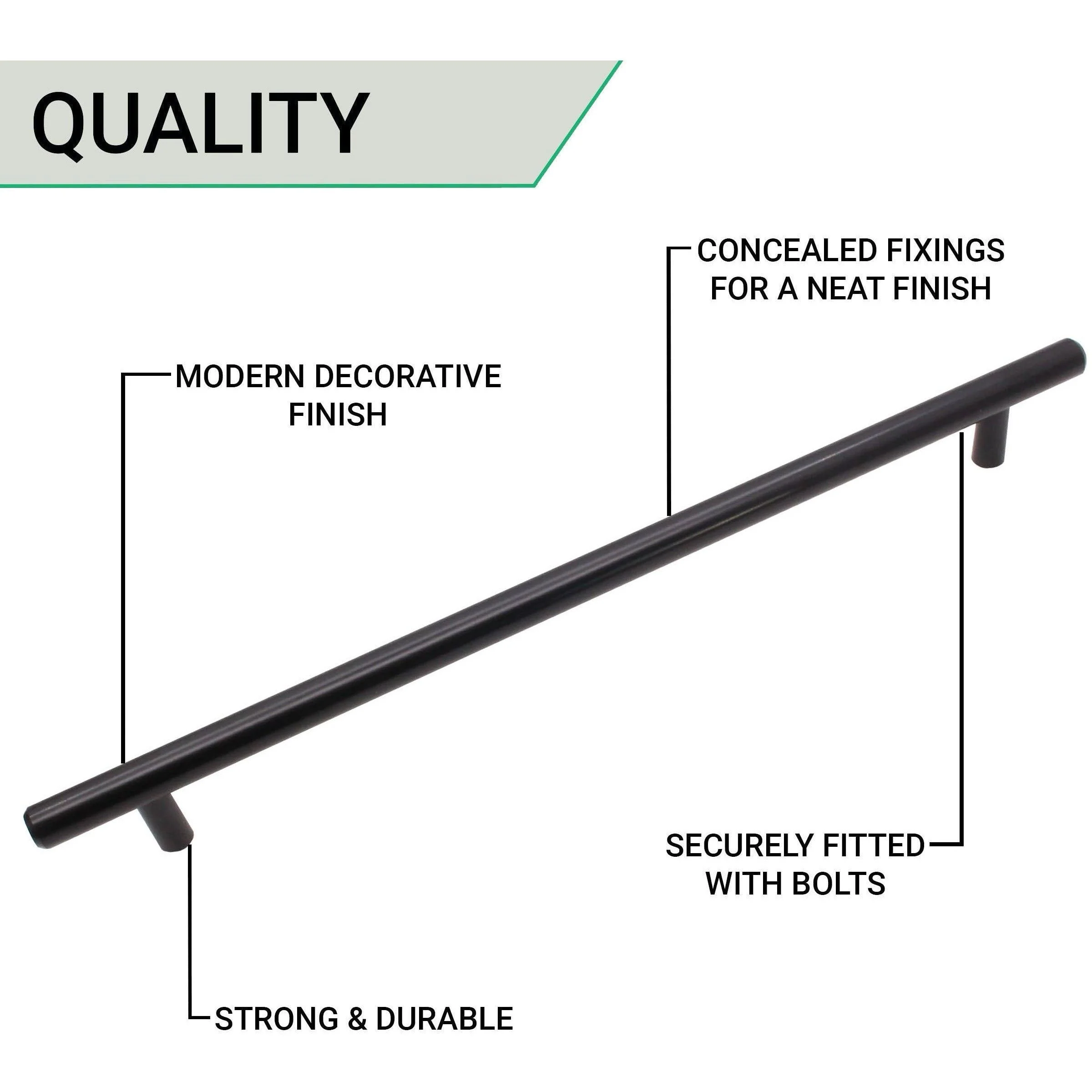 T-Bar Cupboard Dee Handle 380x12mm 320mm Centres Matt Black - Image 5
