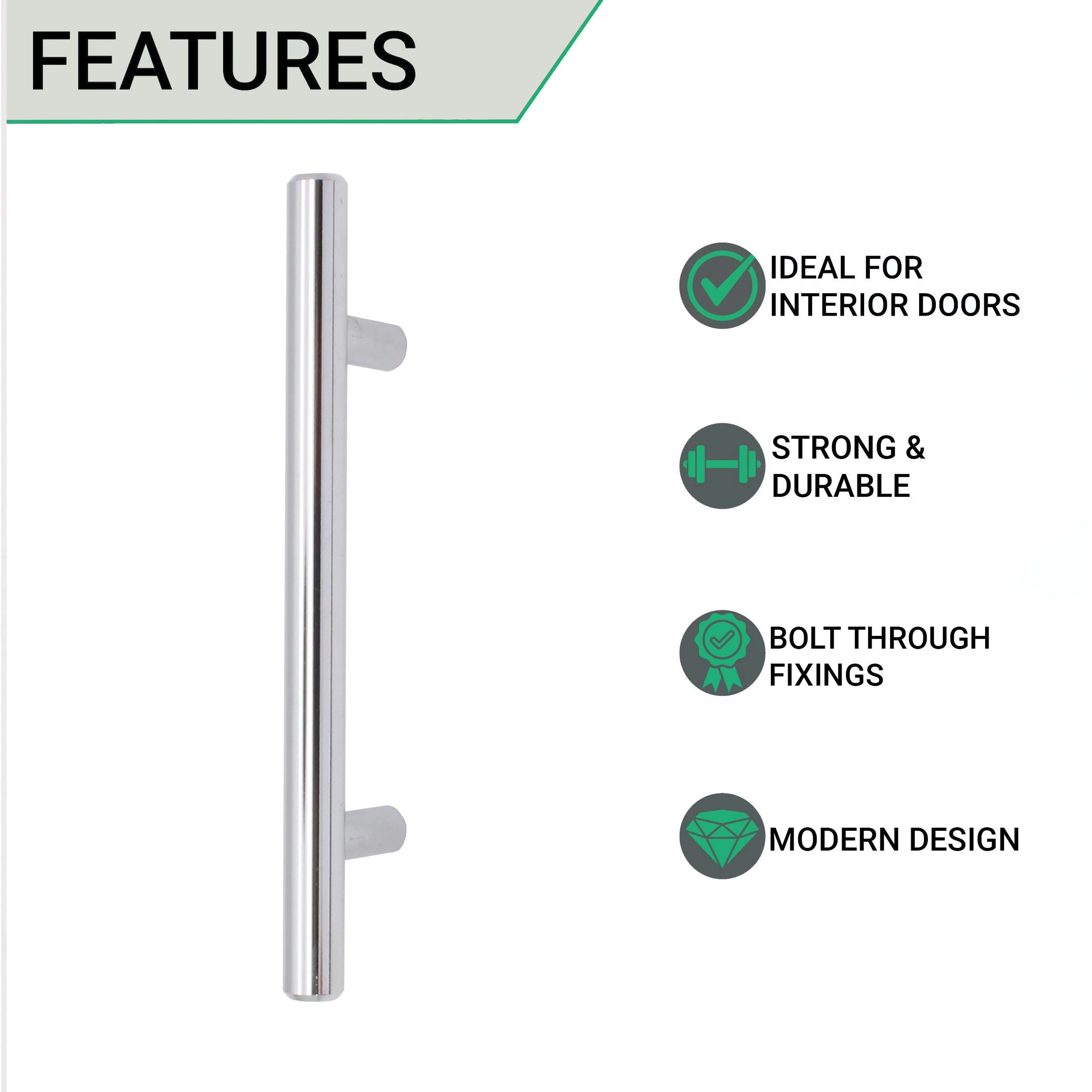 T-Bar Cupboard Dee Handle 380x12mm 320mm Centres Polished Chrome - Image 2