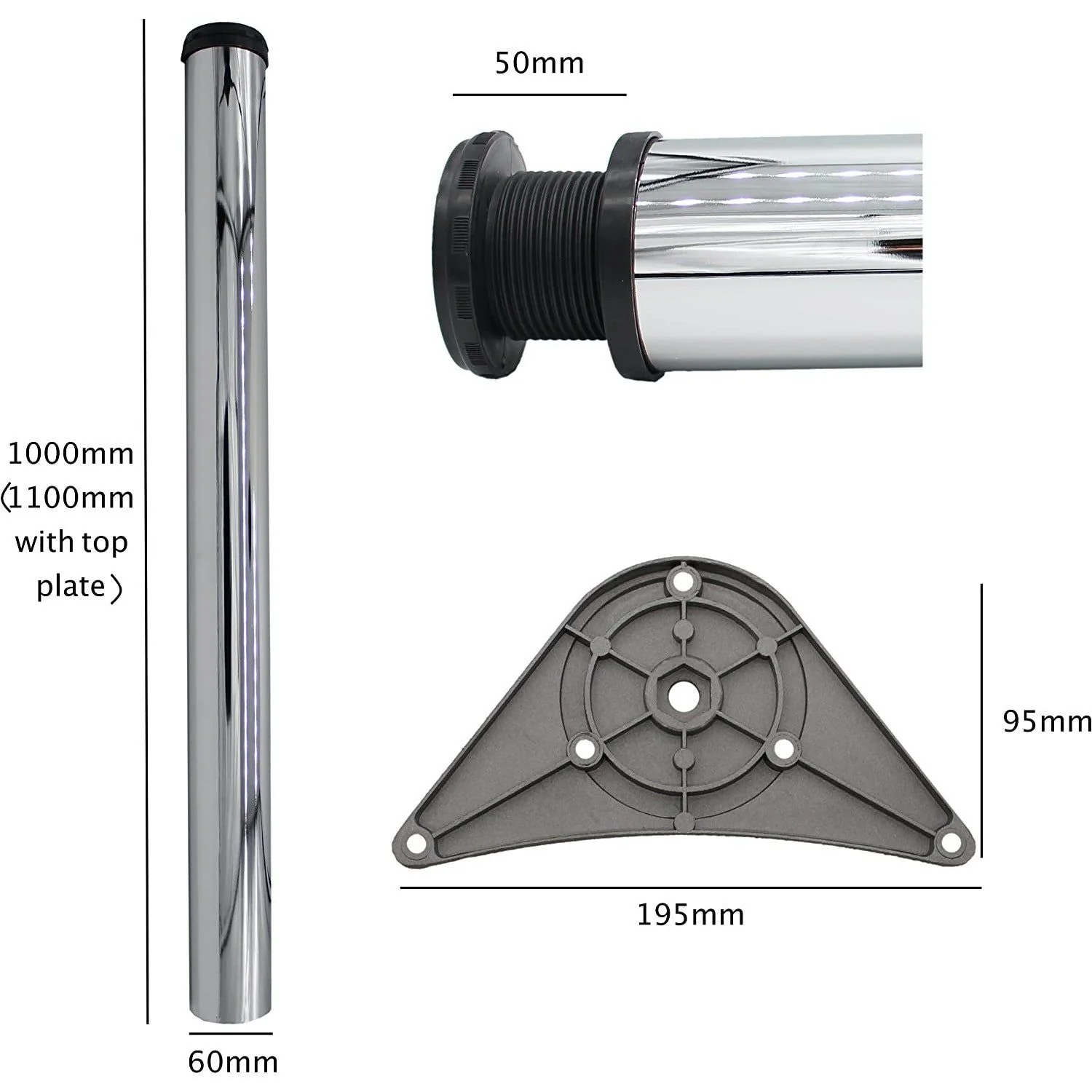 TABLE LEG - CHROME - 1100MM - Image 2