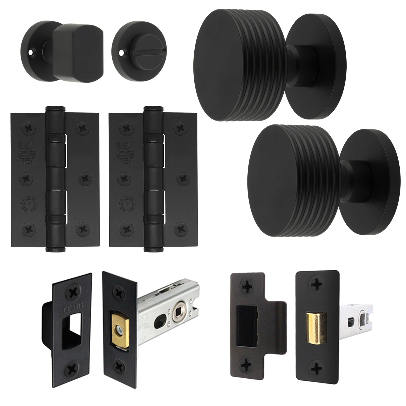 Tangier Matt Black Mortice Door Knob Kit - 76mm Bathroom Deadbolt