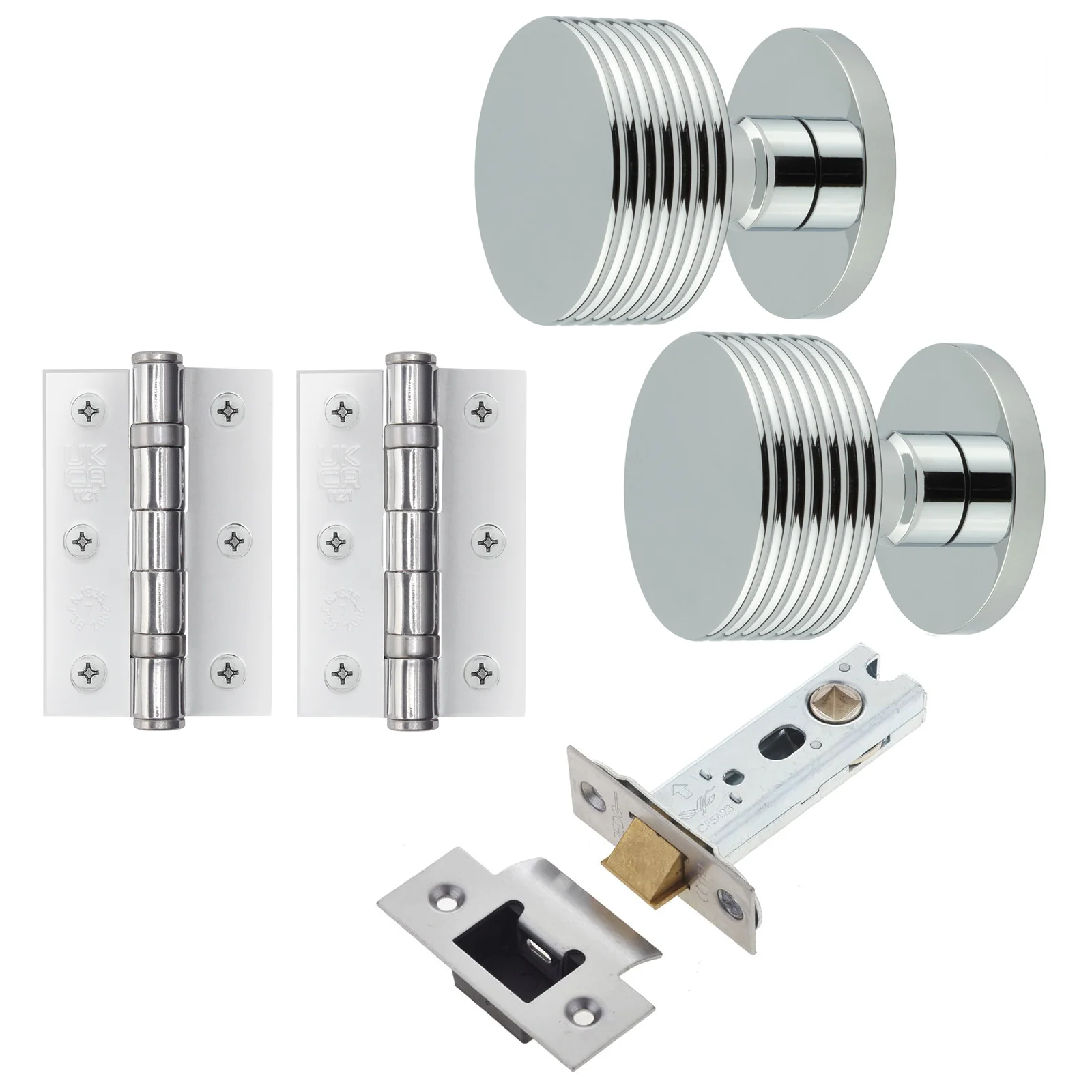 Tangier Polished Chrome Mortice Door Knob Kit - 76mm Latch