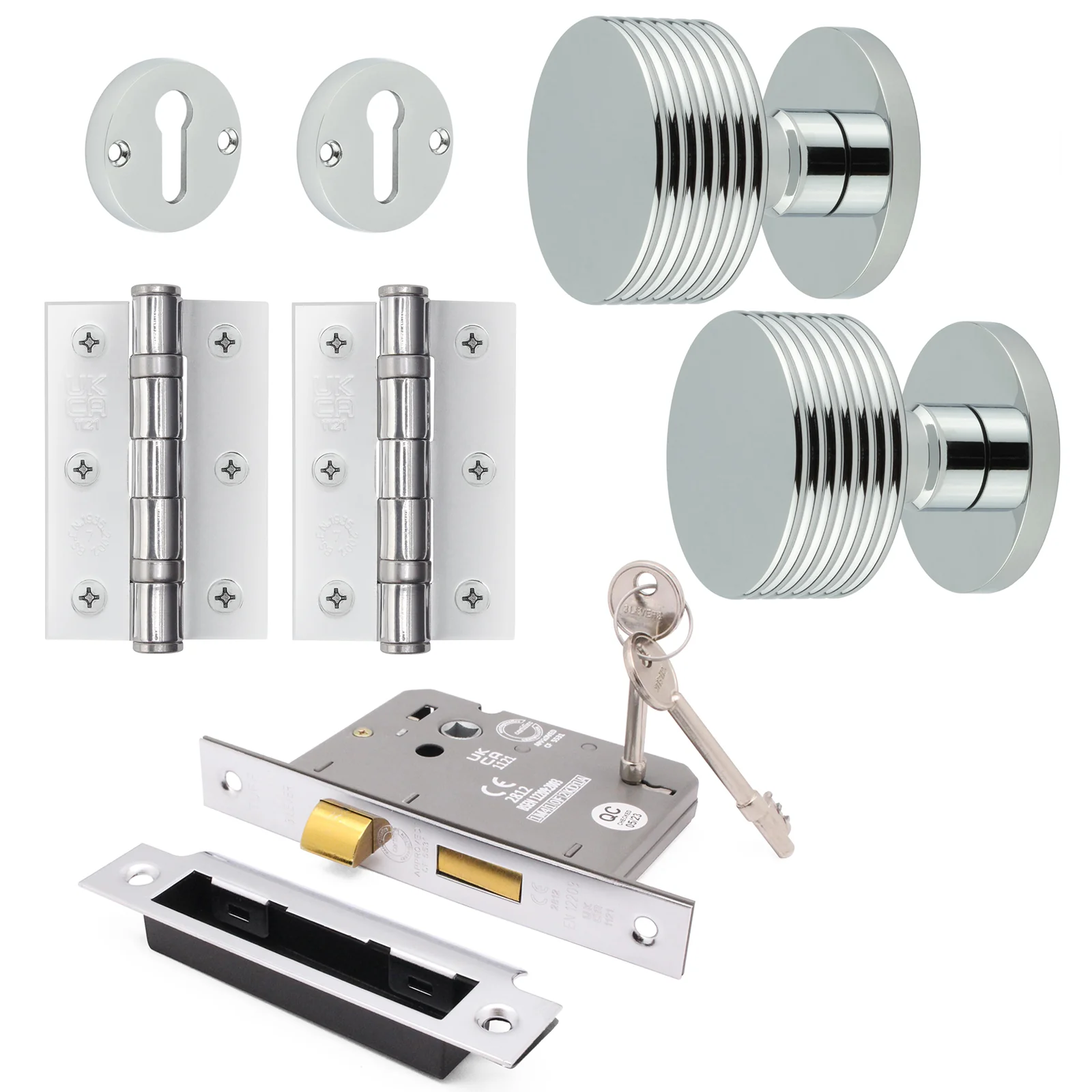 Tangier Polished Chrome Mortice Door Knob Kit - 80mm Sashlock