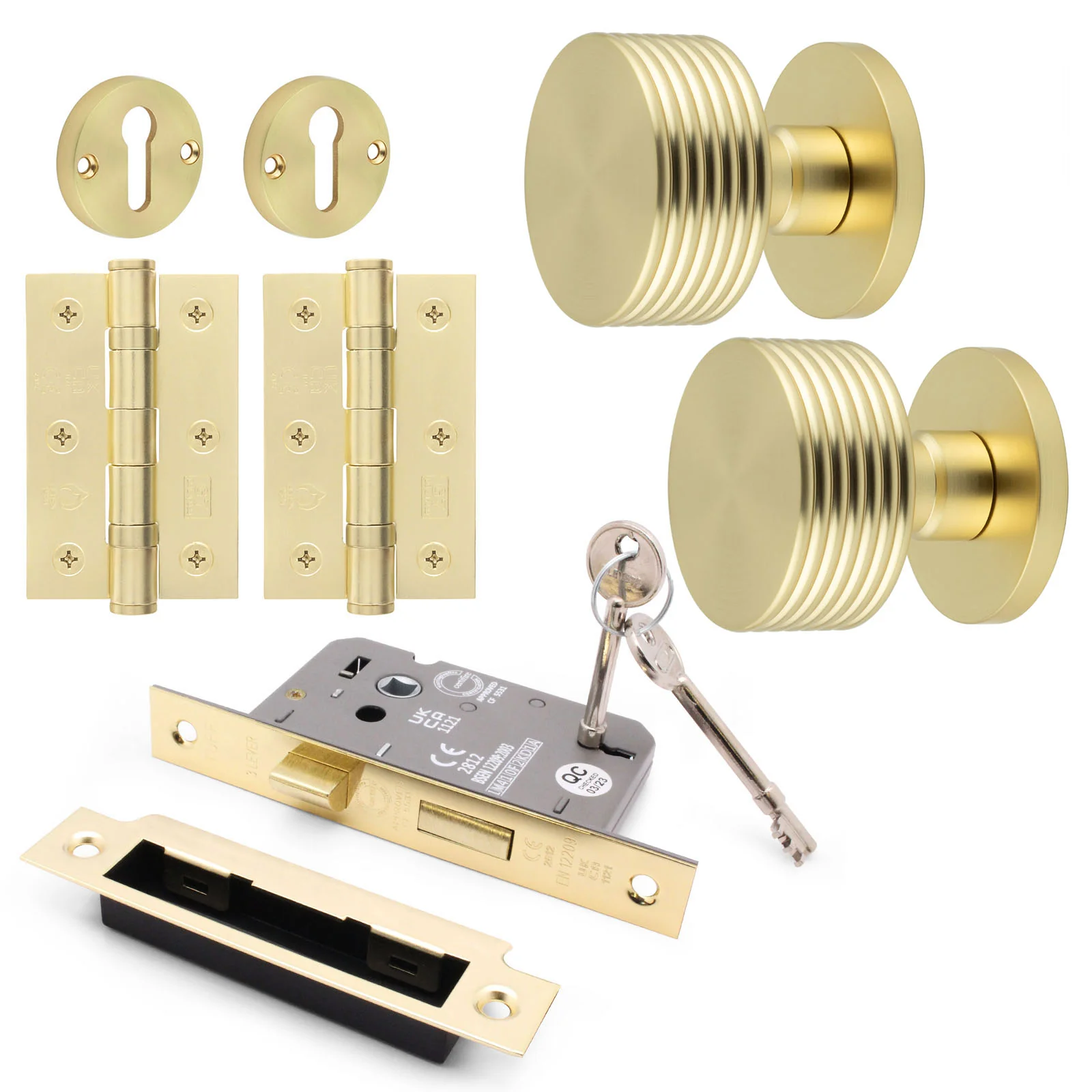 Tangier Satin Brass Mortice Door Knob Kit - 80mm Sashlock