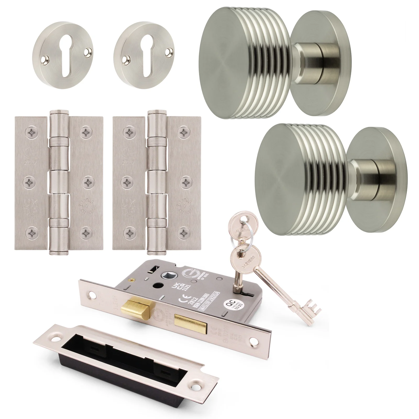 Tangier Satin Nickel Mortice Door Knob Kit - 80mm Sashlock
