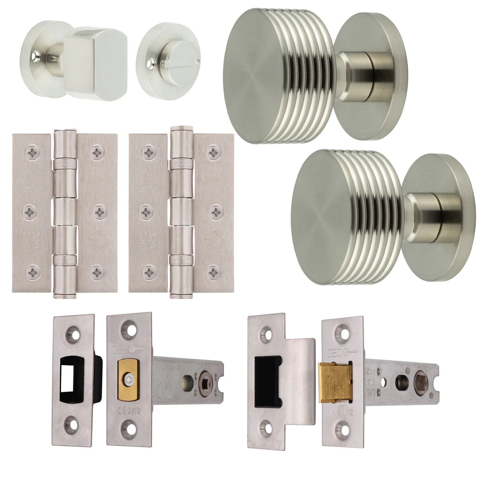 Tangier Satin Nickel Mortice Door Knob Kit - 76mm Bathroom Deadbolt