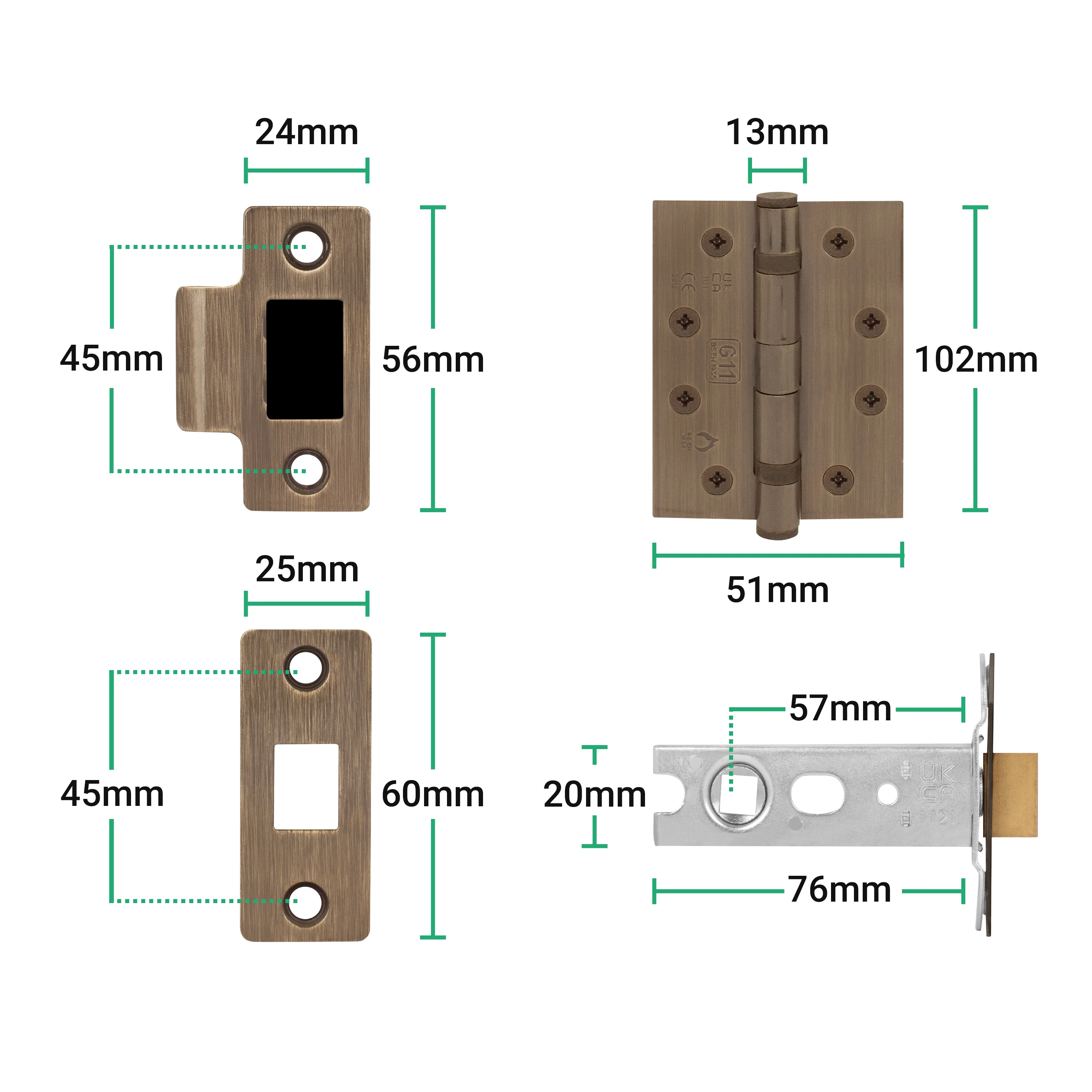 Tapera Antique Brass Lever on Rose Door Handle Kit - Medium Duty FD30/60 - 76mm Latch - Image 5