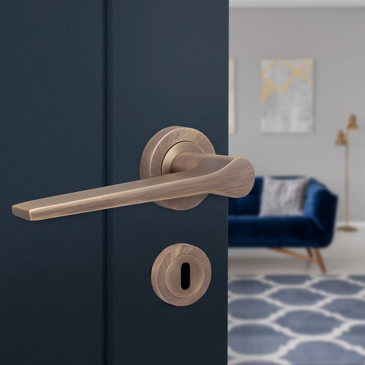 Tapera Antique Brass Lever on Rose Door Handle Kit - Medium Duty FD30/60 - 80mm Sashlock - Image 6