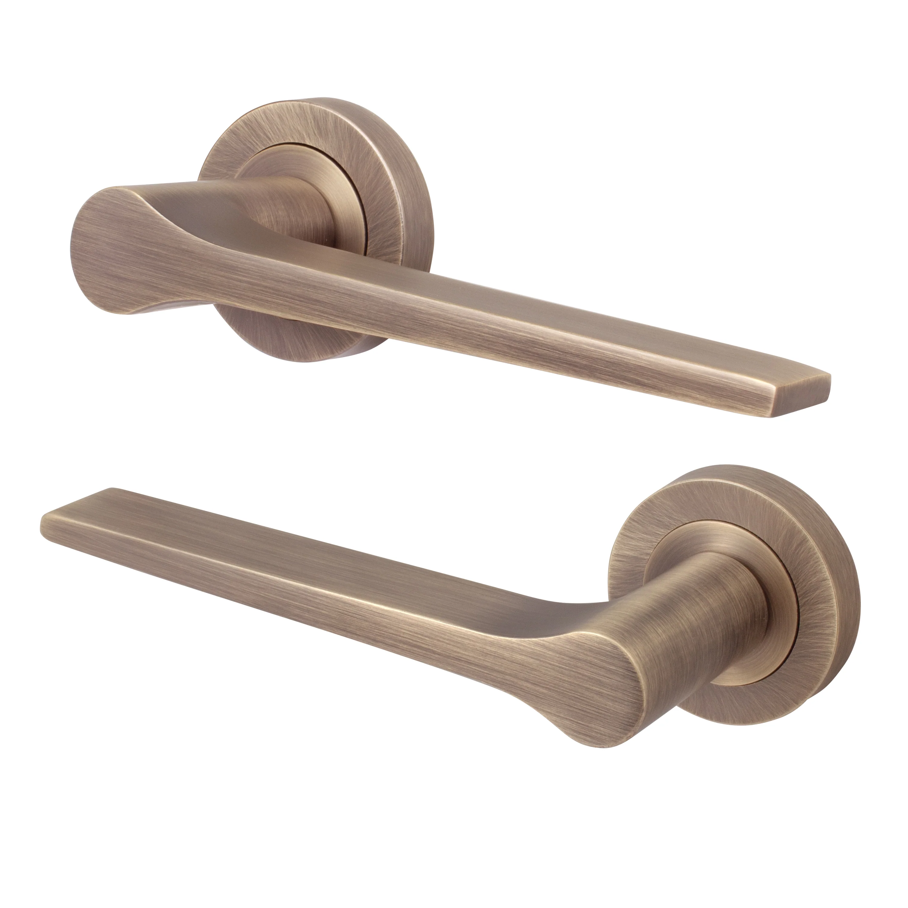 Tapera Antique Brass Lever on Rose Door Handles - Heavy Duty - FD30/60 Rated