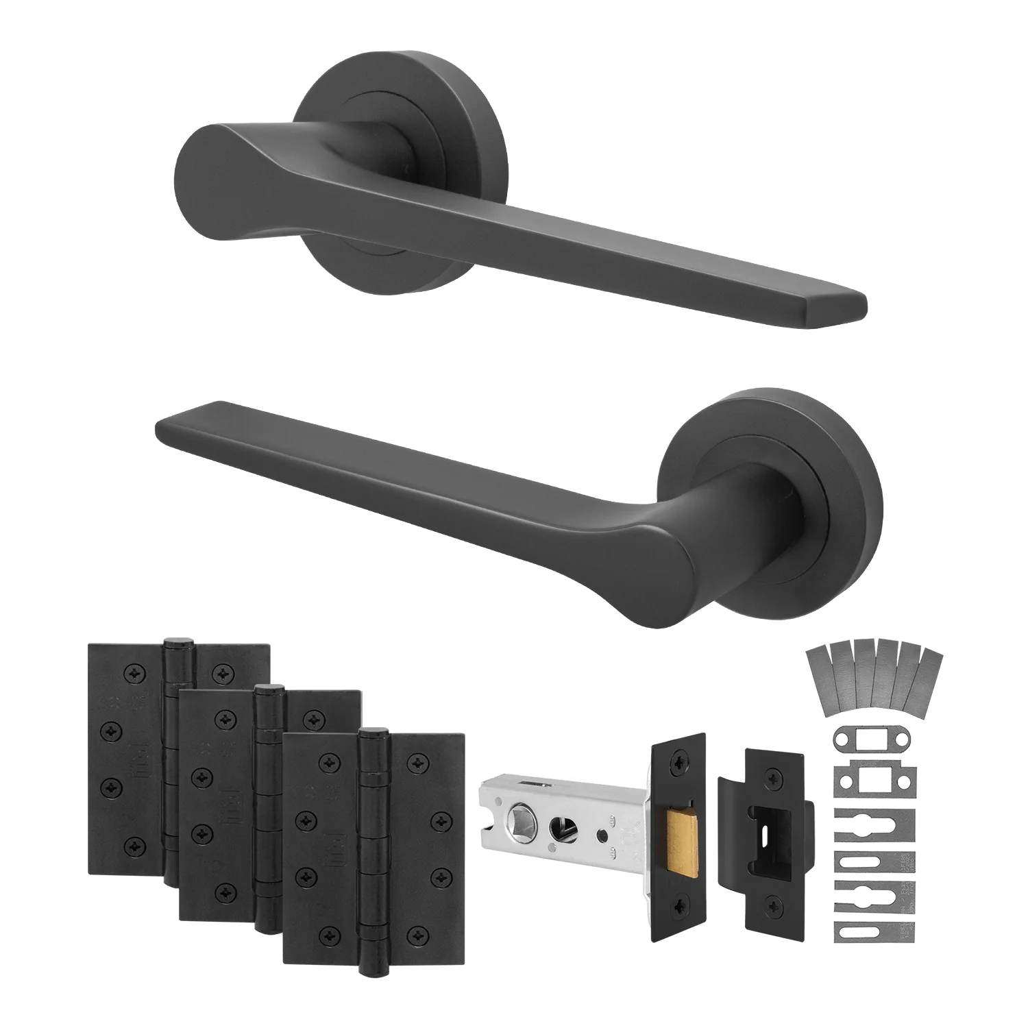 Tapera Matt Black Lever on Rose Door Handle Kit - Medium Duty FD30/60 - 76mm Latch