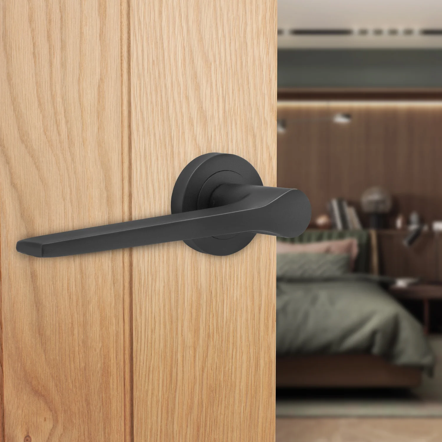 Tapera Matt Black Lever on Rose Door Handle Kit - Medium Duty FD30/60 - 76mm Latch - Image 6