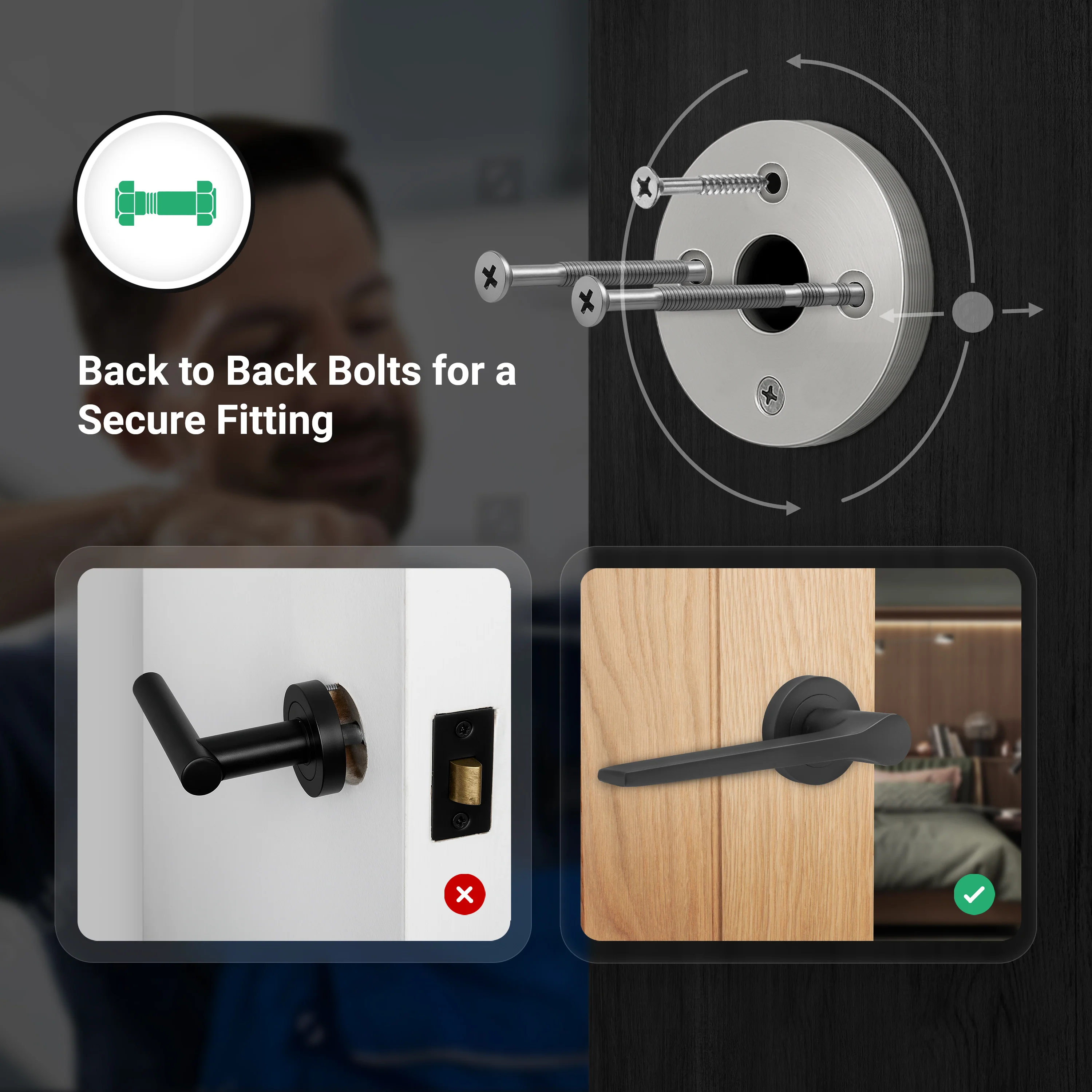 Tapera Matt Black Lever on Rose Door Handle Kit - Medium Duty FD30/60 - 80mm Euro Sashlock and Double Cylinder - Keyed Alike - Image 3