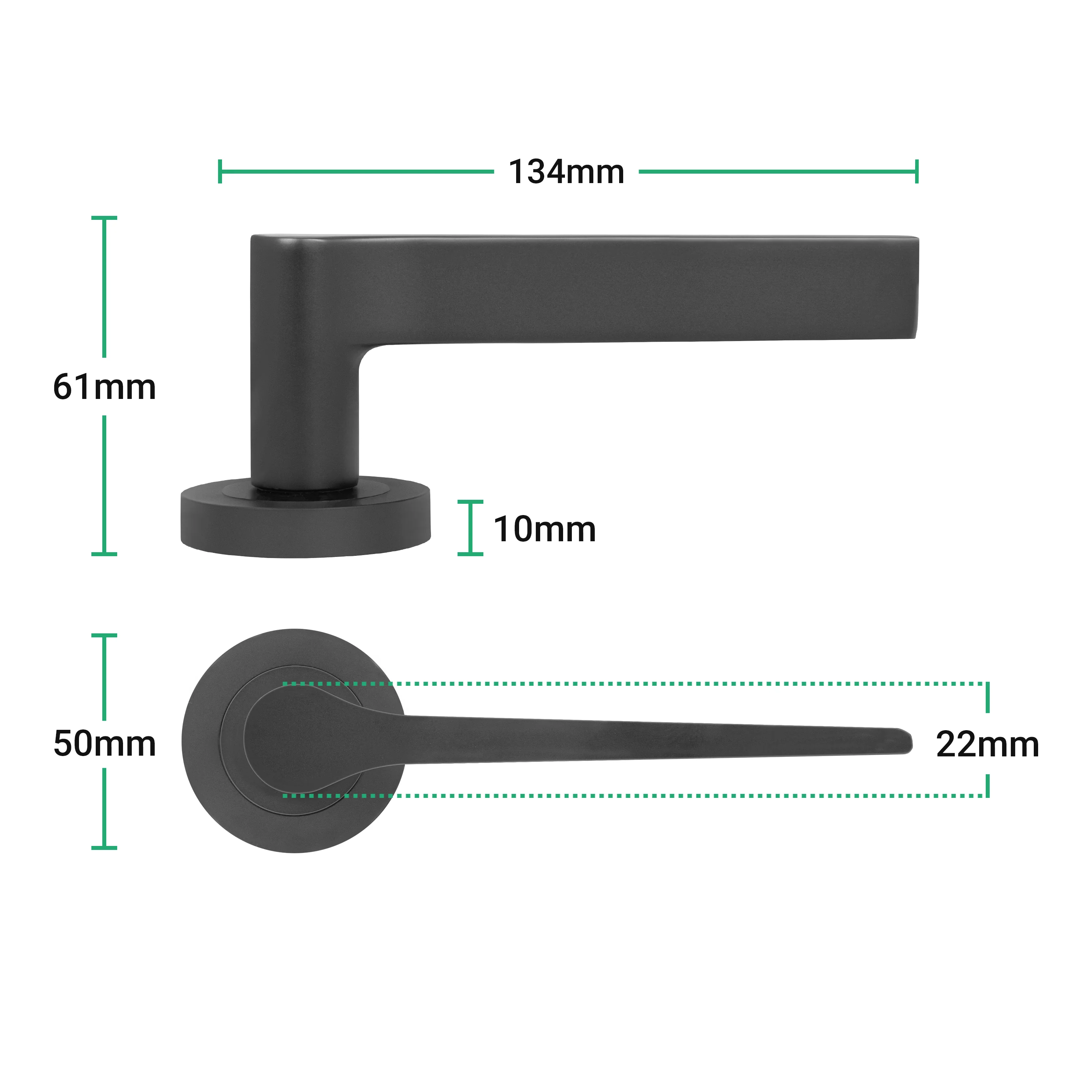 Tapera Matt Black Lever on Rose Door Handle Kit - Medium Duty FD30/60 - 80mm Euro Sashlock and Double Cylinder - Keyed Alike - Image 4