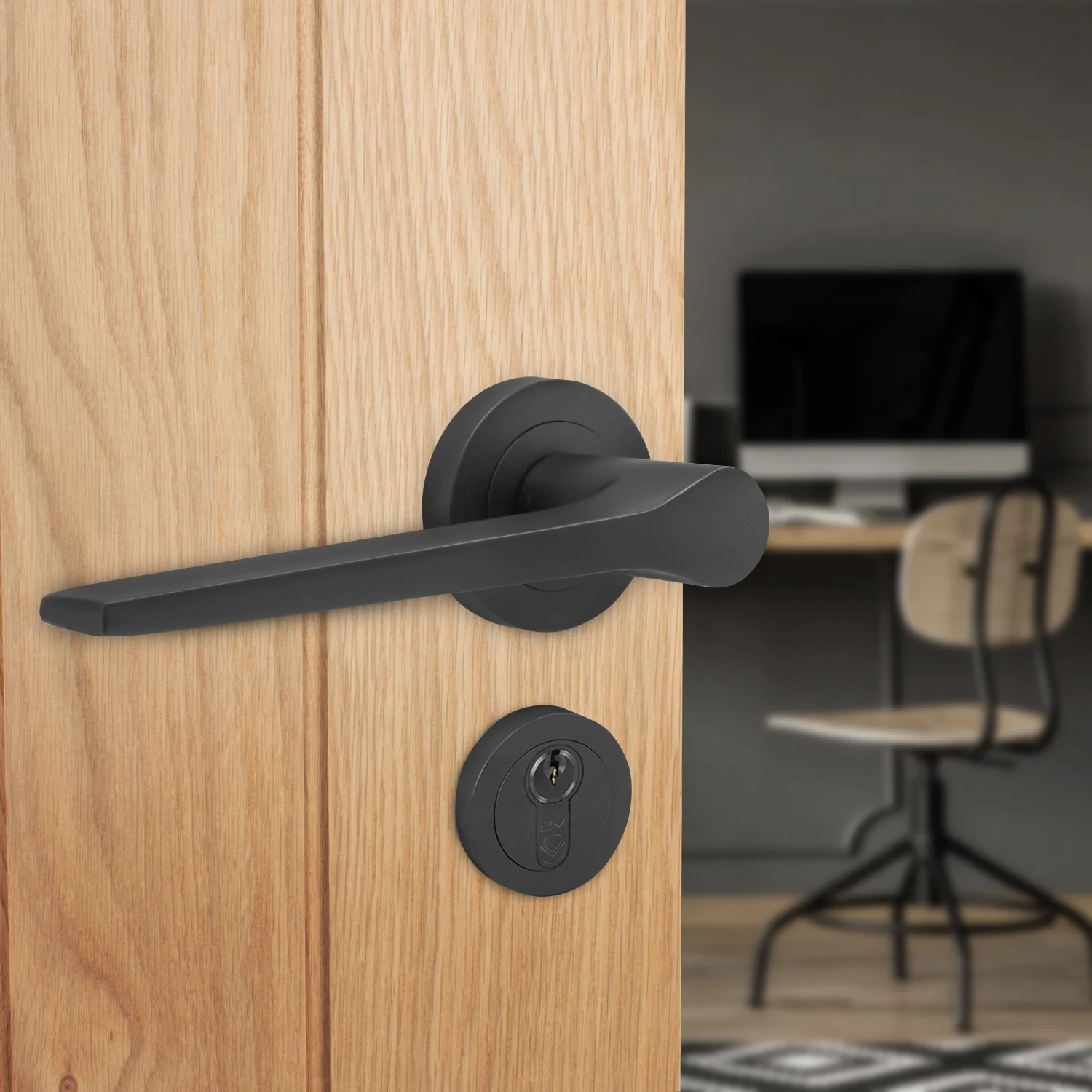 Tapera Matt Black Lever on Rose Door Handle Kit - Medium Duty FD30/60 - 80mm Euro Sashlock and Double Cylinder - Master Keyed - Image 6