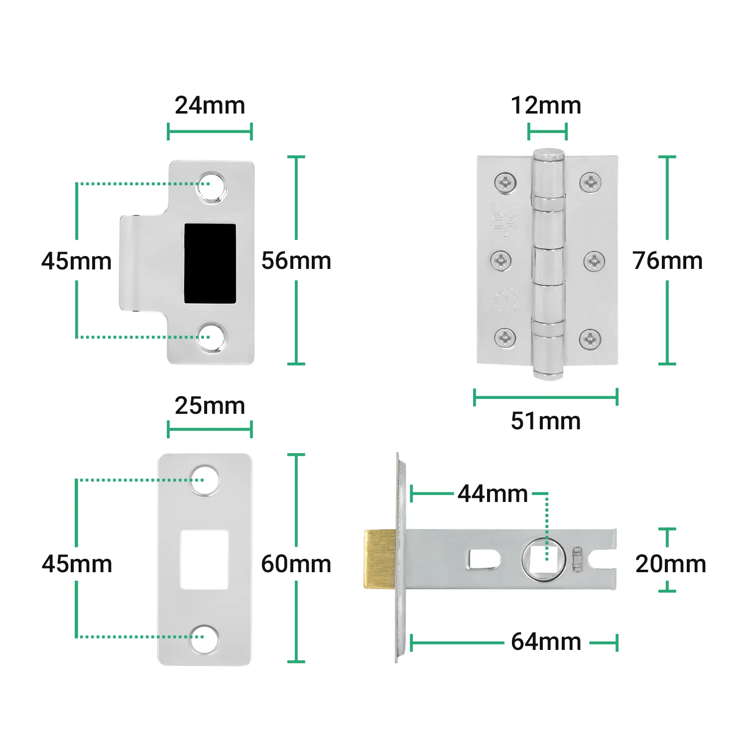 Tapera Polished Chrome Lever on Rose Door Handle Kit - 64mm Latch - Image 5
